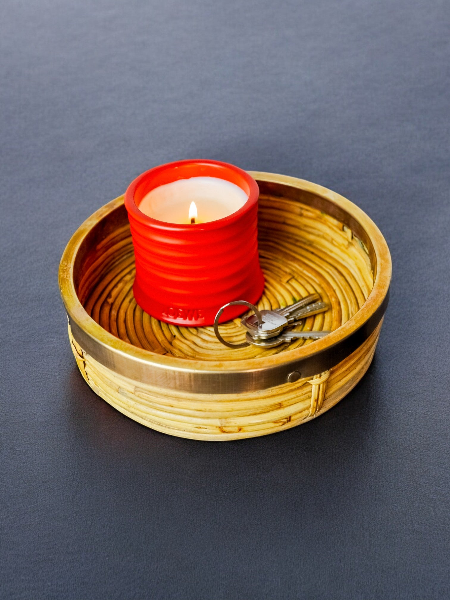 Rattan and brass tray, Italy, 1970's