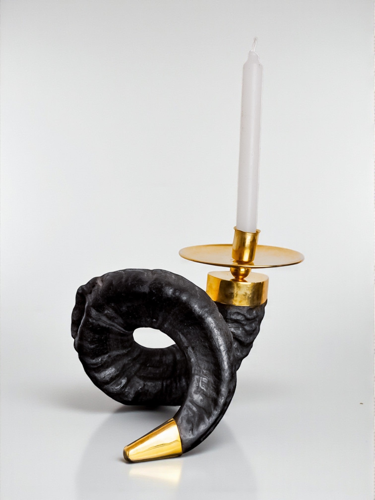Twisted Horn Candleholder Gabriella Crespi,  resin and brass Italy, Circa 1970s
