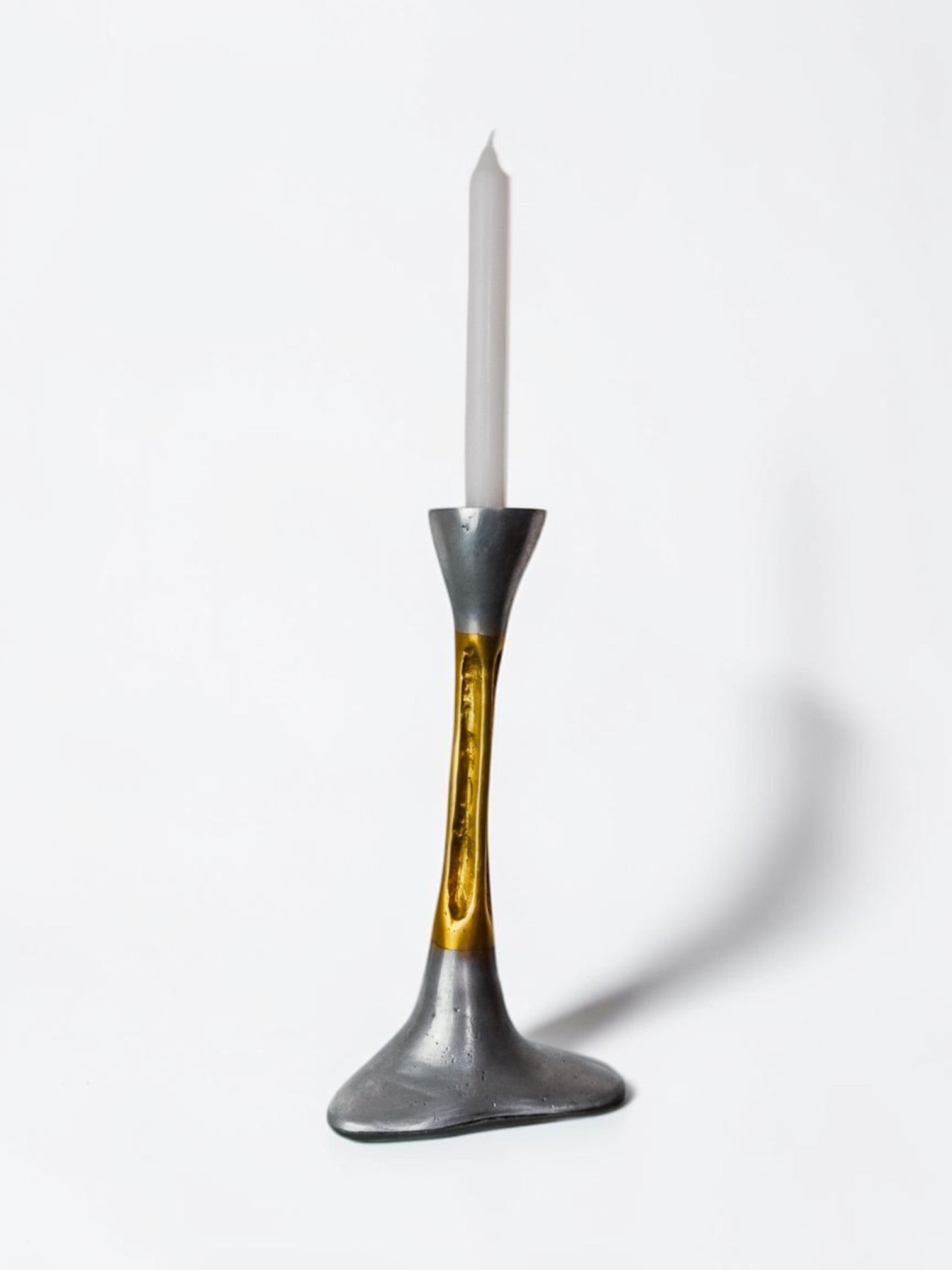 Brutalist candlestick by David Marshall, bronze and aluminum, Spain, 1970's