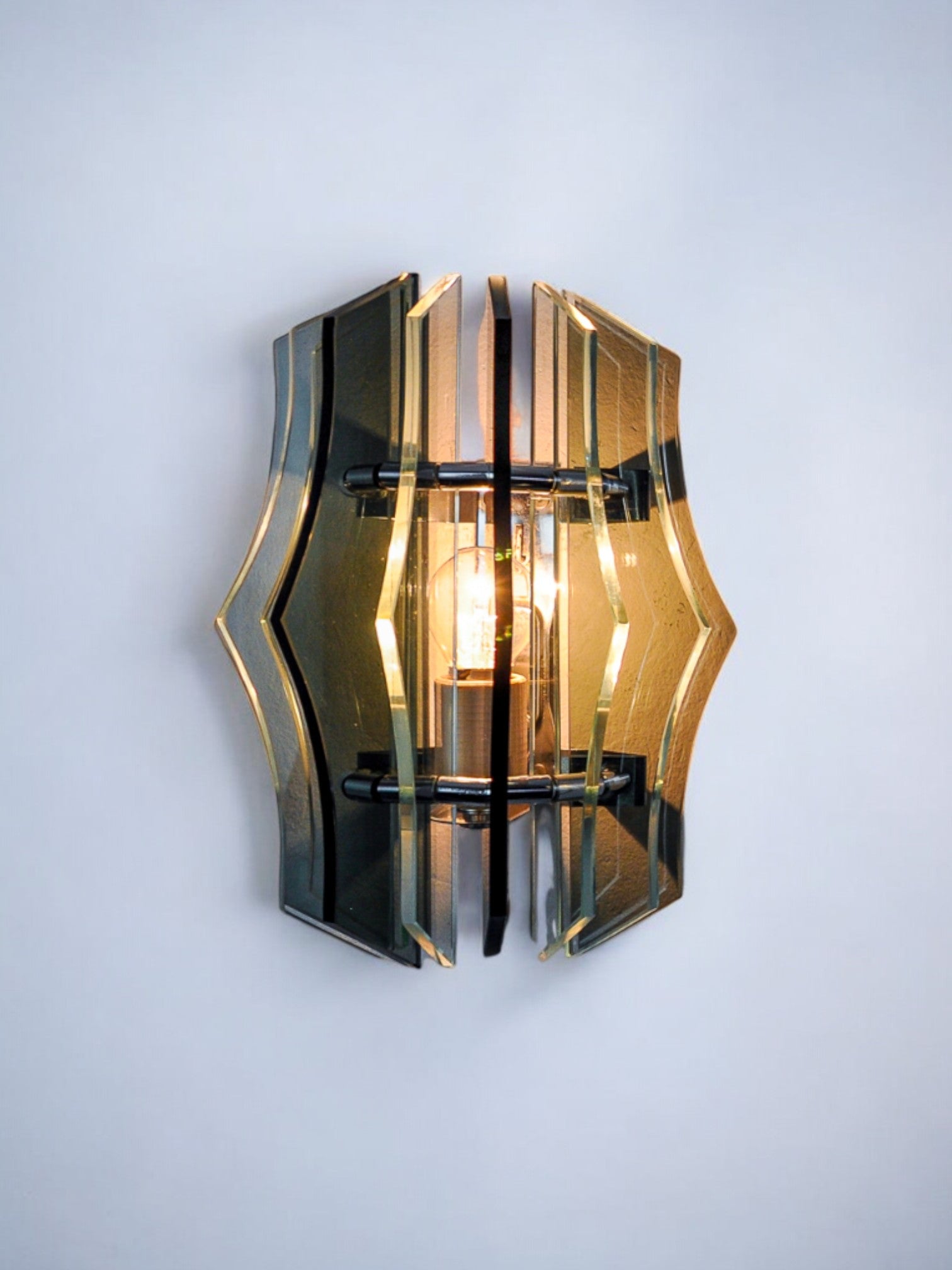 Pair of Veca wall lights, green murano glass, Italy 1970