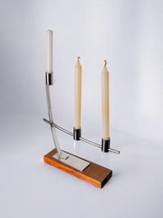 Candlestick in stainless steel and rosewood, 3 flames, Denmark, 1970