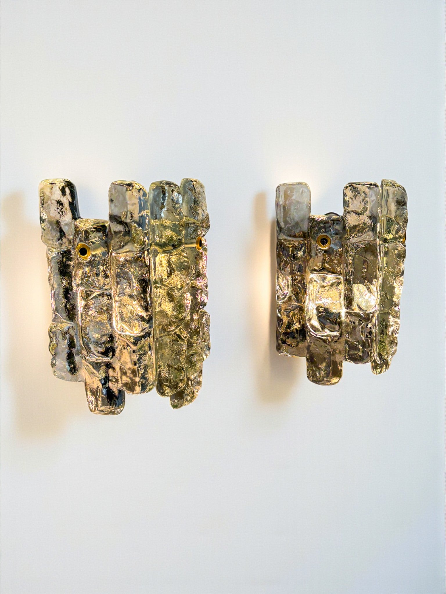 Pair of J.T. Kalmar 'Ice Cube' Wall Lights, Frosted Glass, Austria 1970s