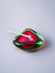 Red and Green Sommerso ashtray by Seguso, Murano glass, Italy, 1970's
