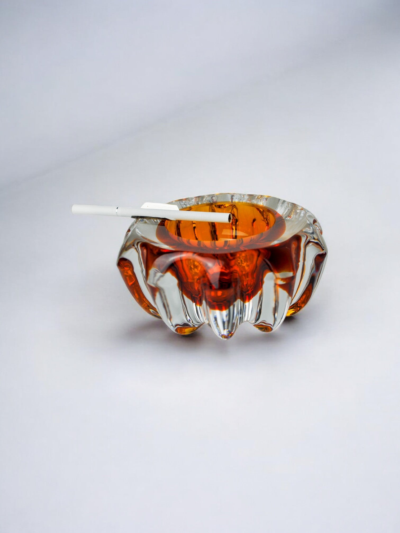 Orange Sommerso ashtray by Seguso, Murano glass & silver support, Italy, 1970
