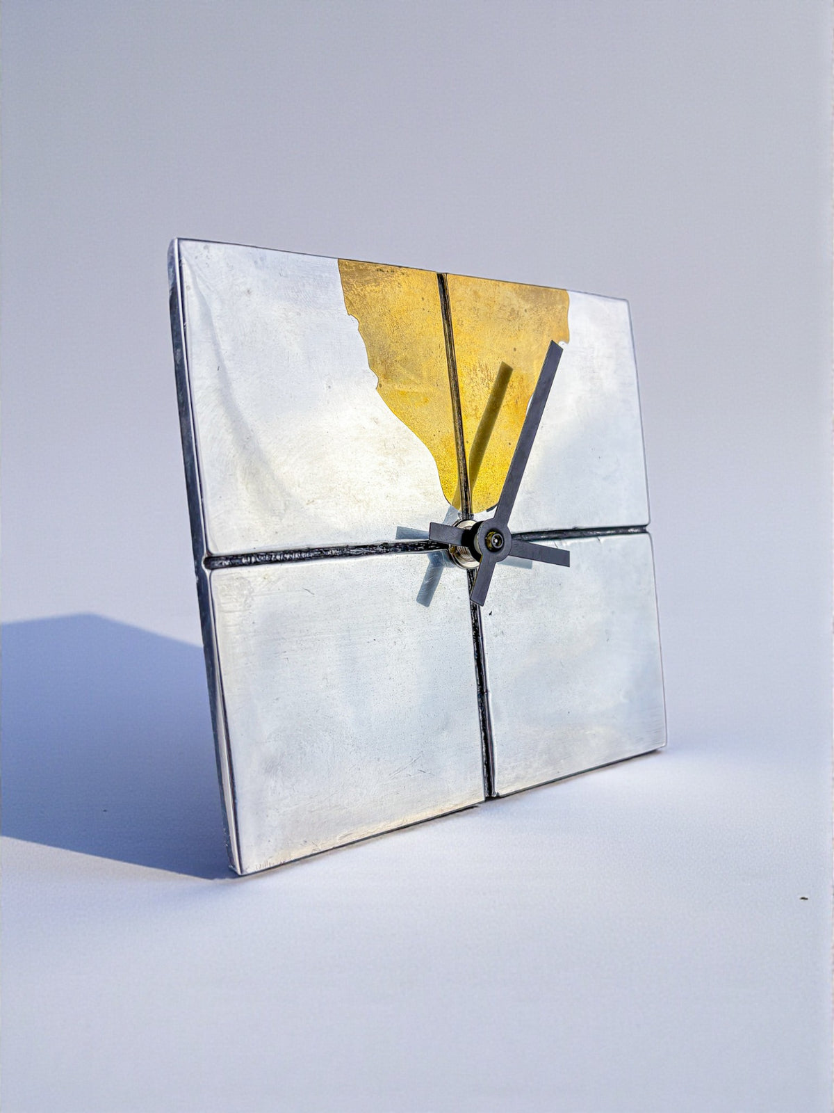 Brutalist Clock by Art3, Brass & Aluminium, Spain, 1980s