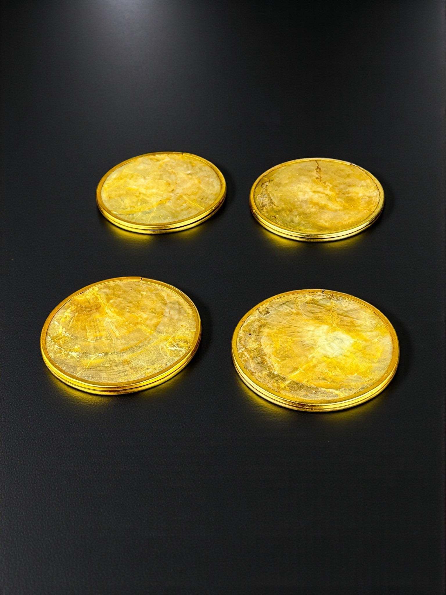 Hollywood Regency mother-of-pearl & brass Coasters, Set of 4, Italy, 1970