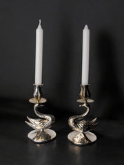 Pair of art deco swan candlesticks in alpaca, Spain, 1970