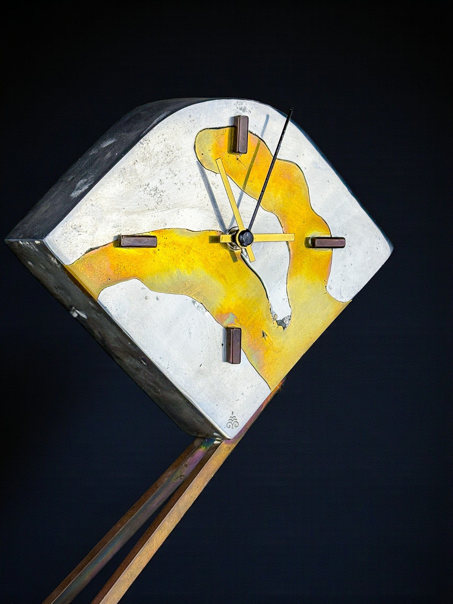Brutalist clock by Leopold, bronze and aluminum, 1970, Spain