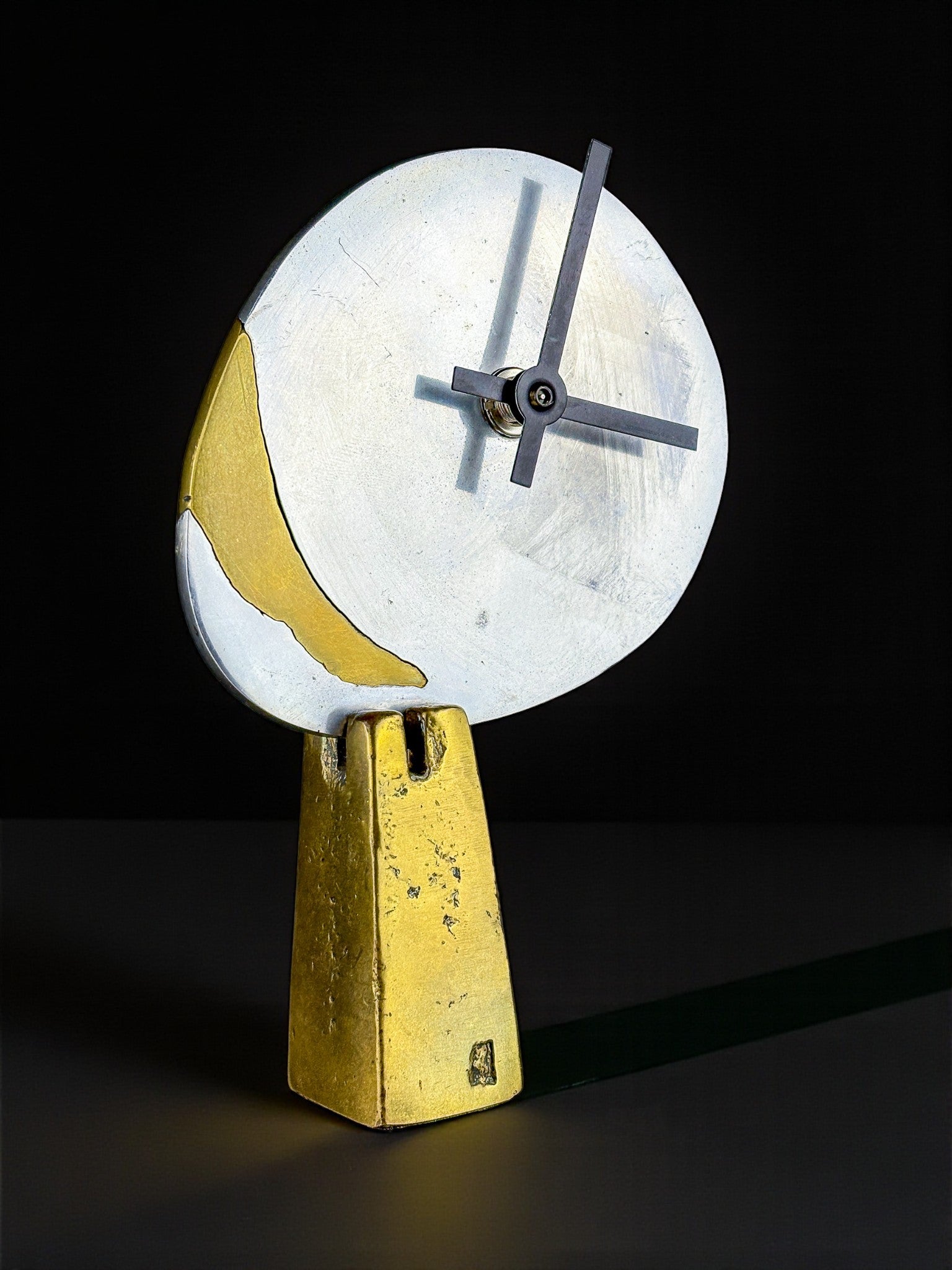 Brutalist clock by Art3, Bronze and aluminum, Spain, 1980's