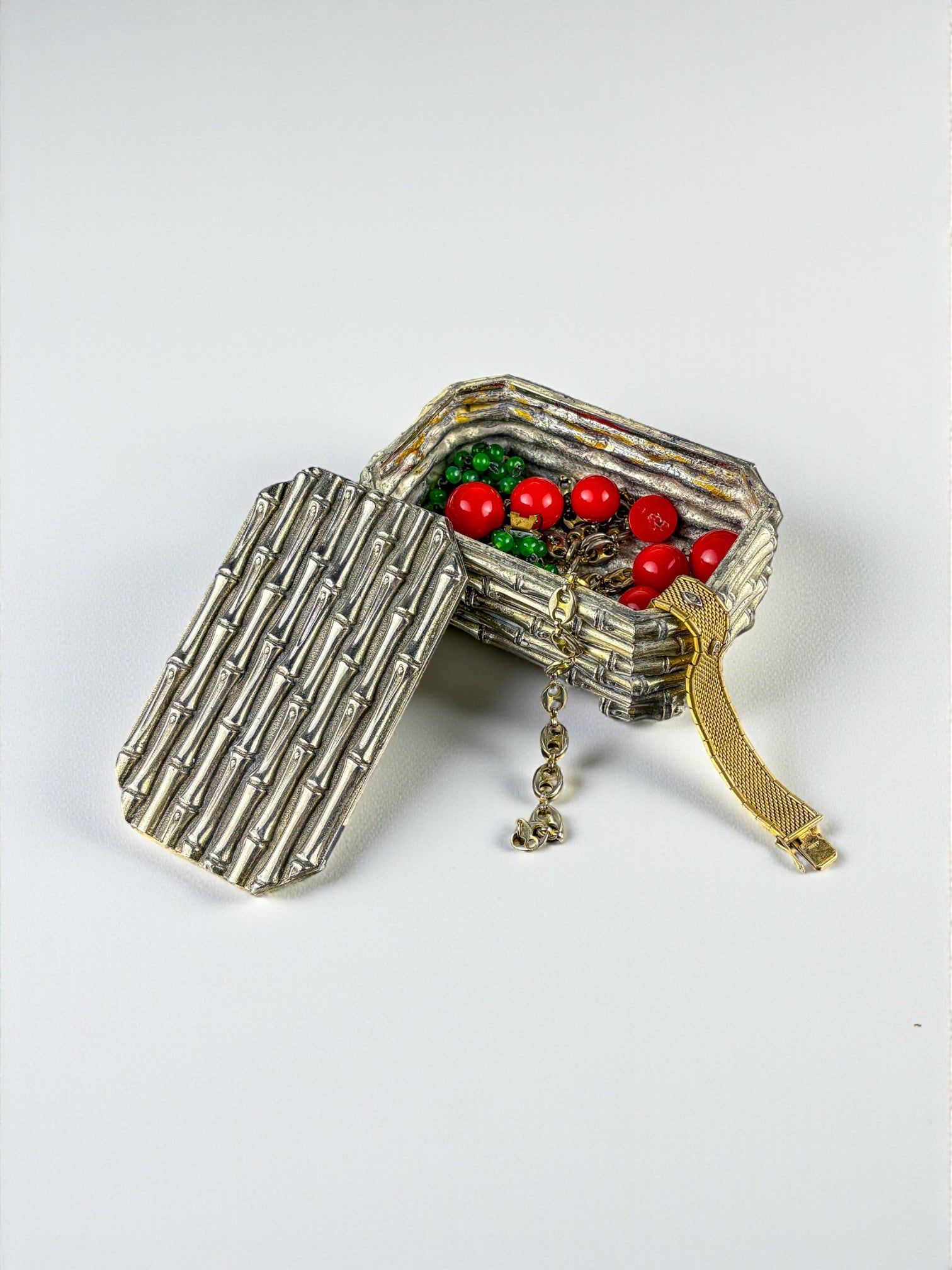 Maison Baguès Silver-Plated Faux Bamboo Box, France, 1960s