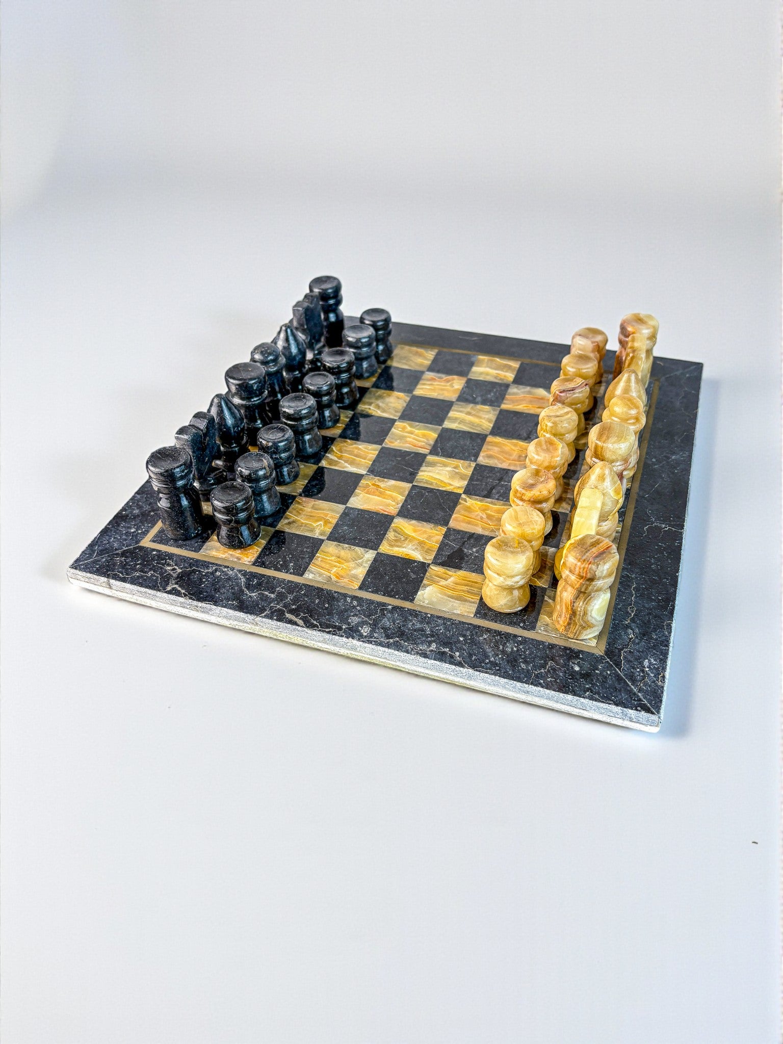 Vintage Italian Genuine Alabaster Chess Set with Carved Pieces, 1970