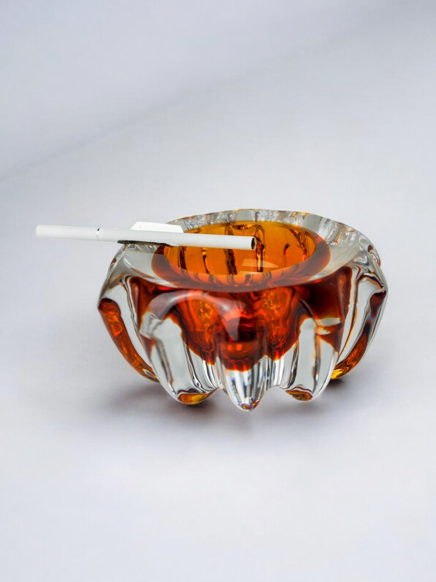 Orange Sommerso ashtray by Seguso, Murano glass & silver support, Italy, 1970