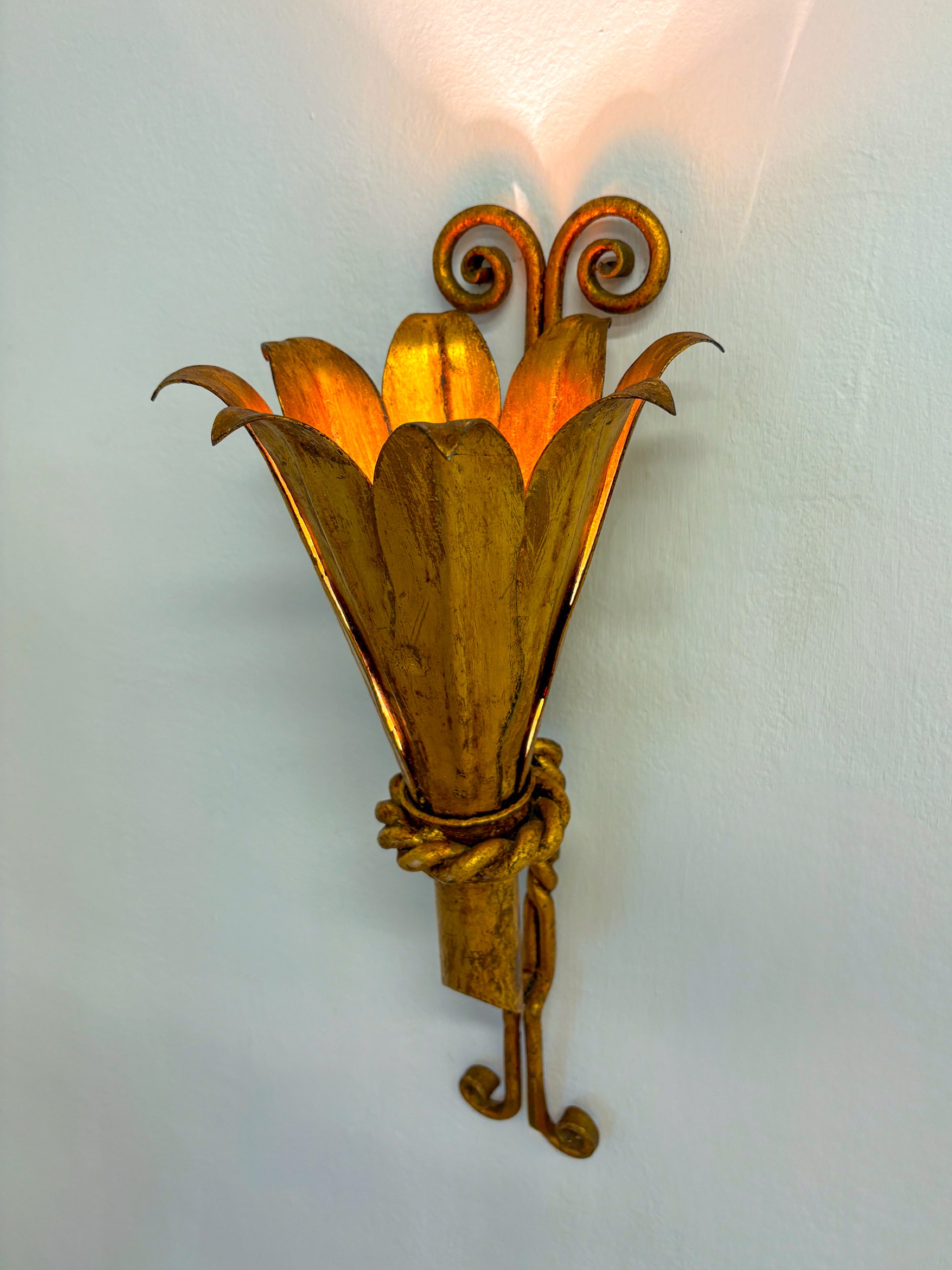 Pair of XL Gilt Metal Tulip Wall Sconces, France, 1960s