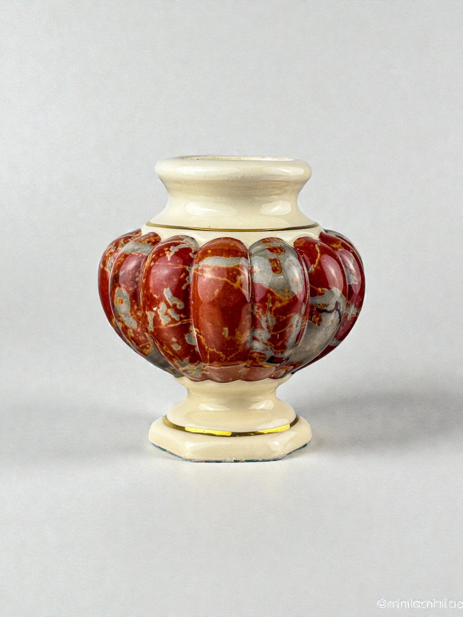 Tommaso Barbi Ceramic vase, hexagonal base & rounded edge, Italy, 1970's