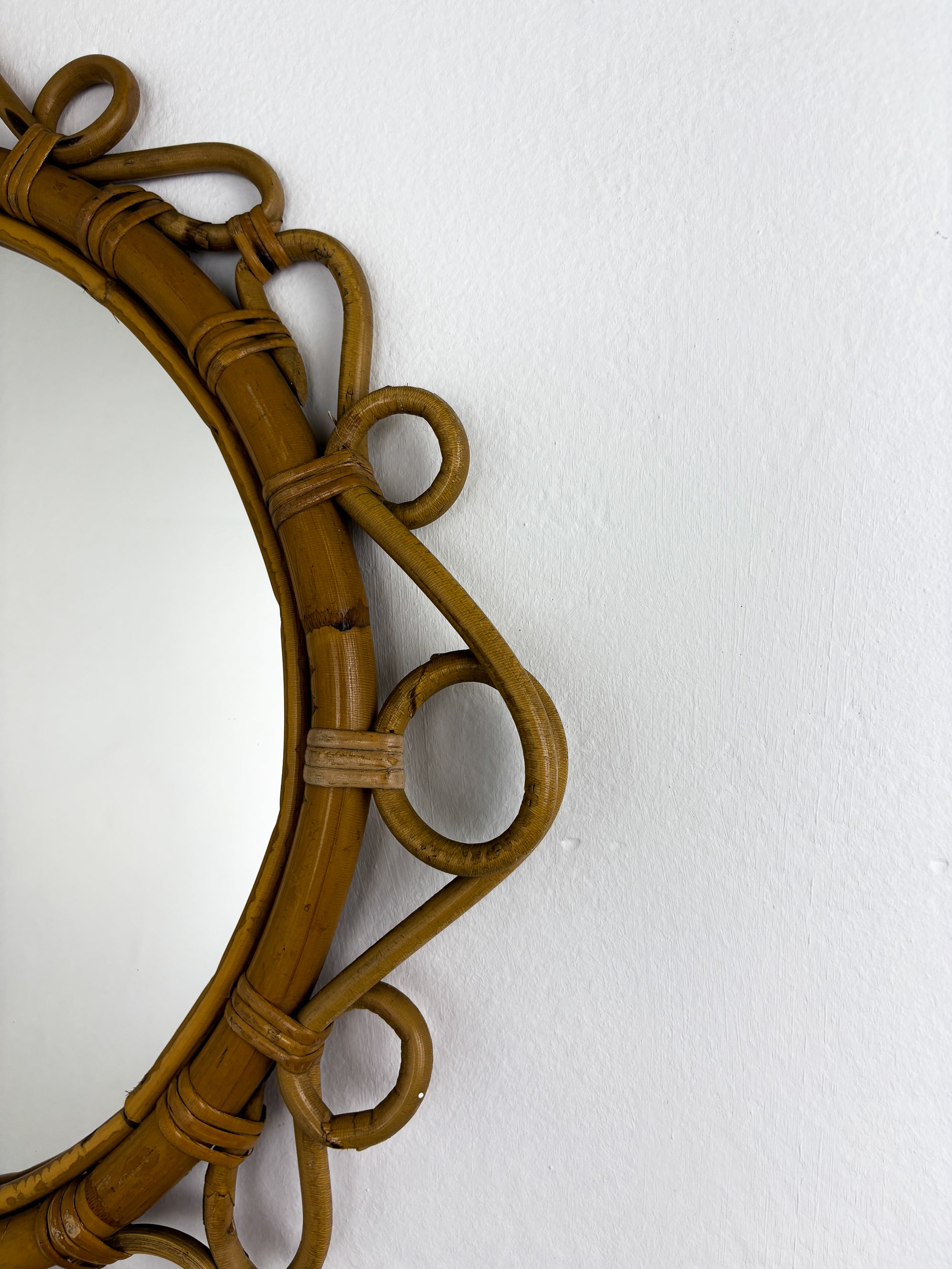 Spanish Rattan Bamboo Oval Mirror, Circa 1960s