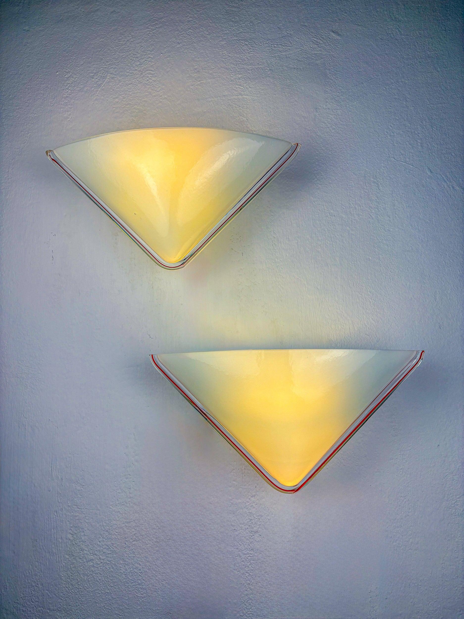 Pair of Triangular Murano Glass Wall Lights by Leucos, , Italy 1970s