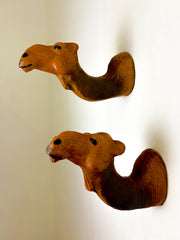 Pair of Leather Camel Head Coat Hooks, Italy, 1960s
