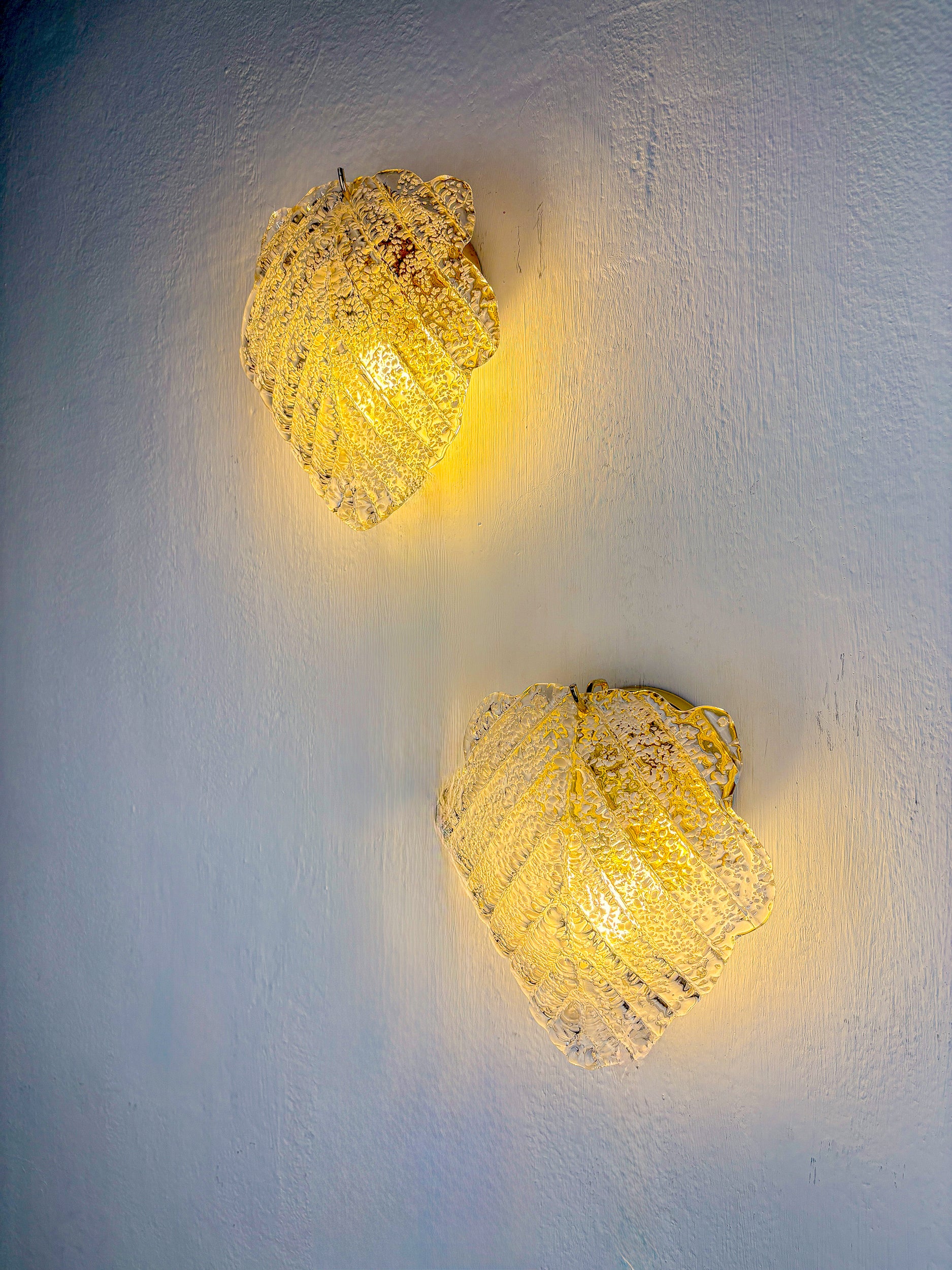 Pair of Italian "Leaf" Frosted Murano glass wall sconces, 1970's