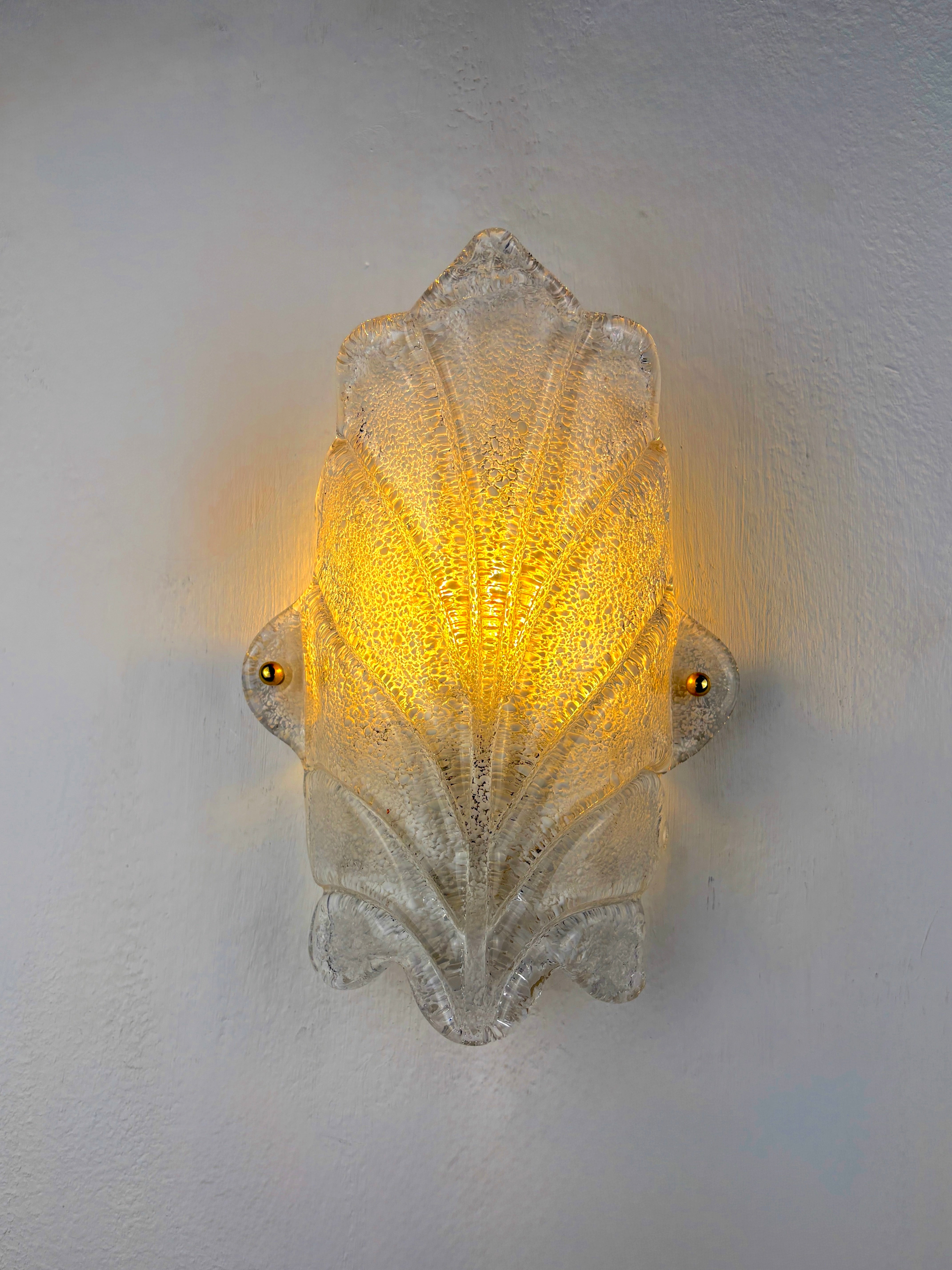 Italian "Leaf" Frosted Murano glass wall sconce, Circa 1970's