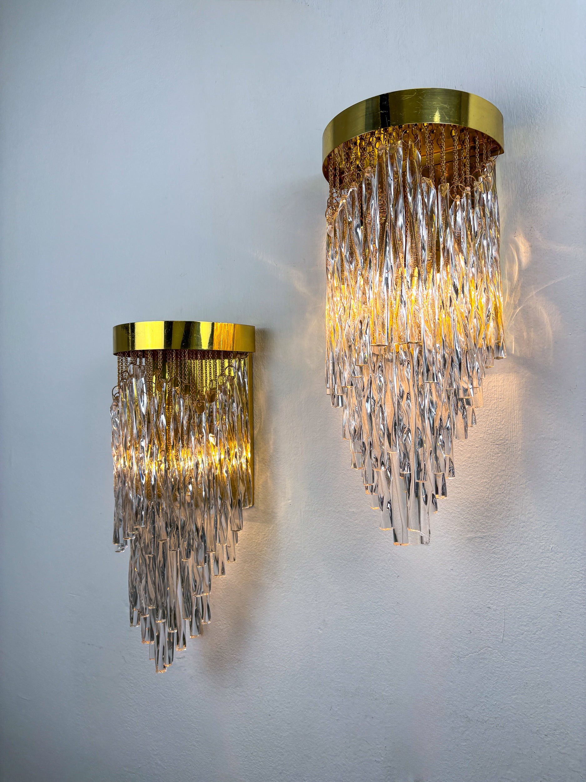Pair of cascade wall lights by Venini, murano glass, italy, 1970's