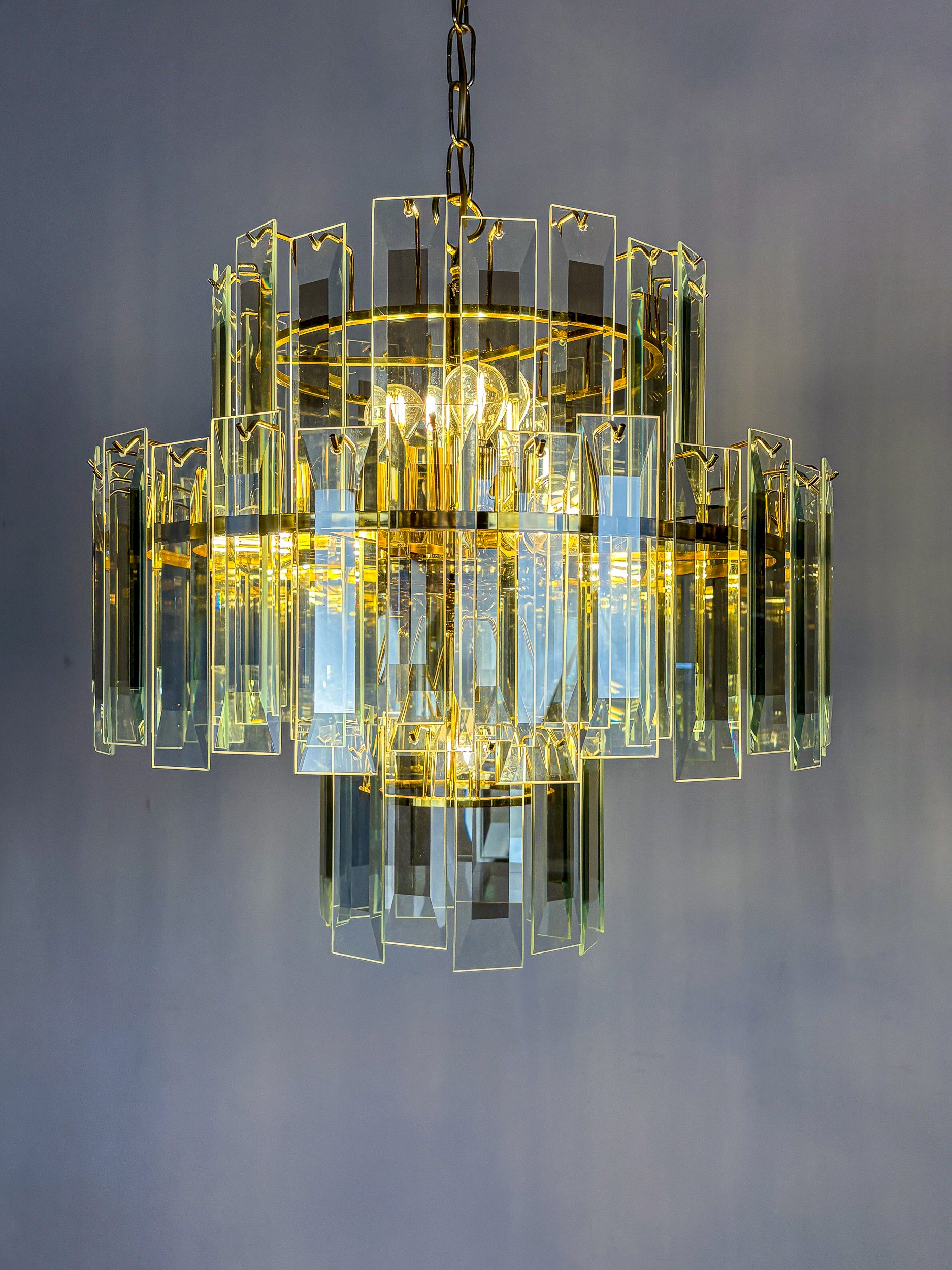 Veca cascade chandelier, 3-tiers murano glass, Italy, 1970s