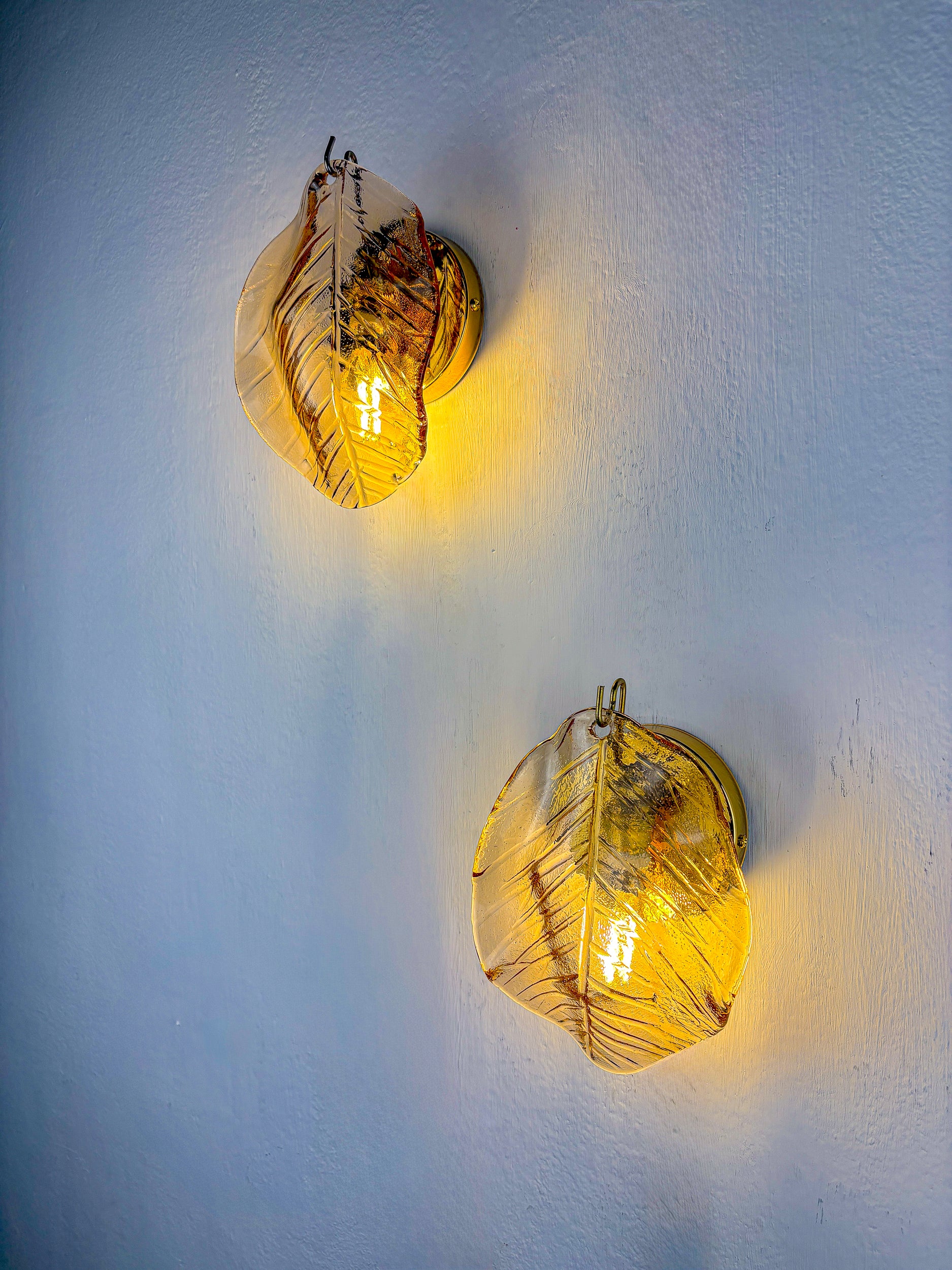 Pair of "Leaf" Murano pink glass wall sconces , Italy, 1970's