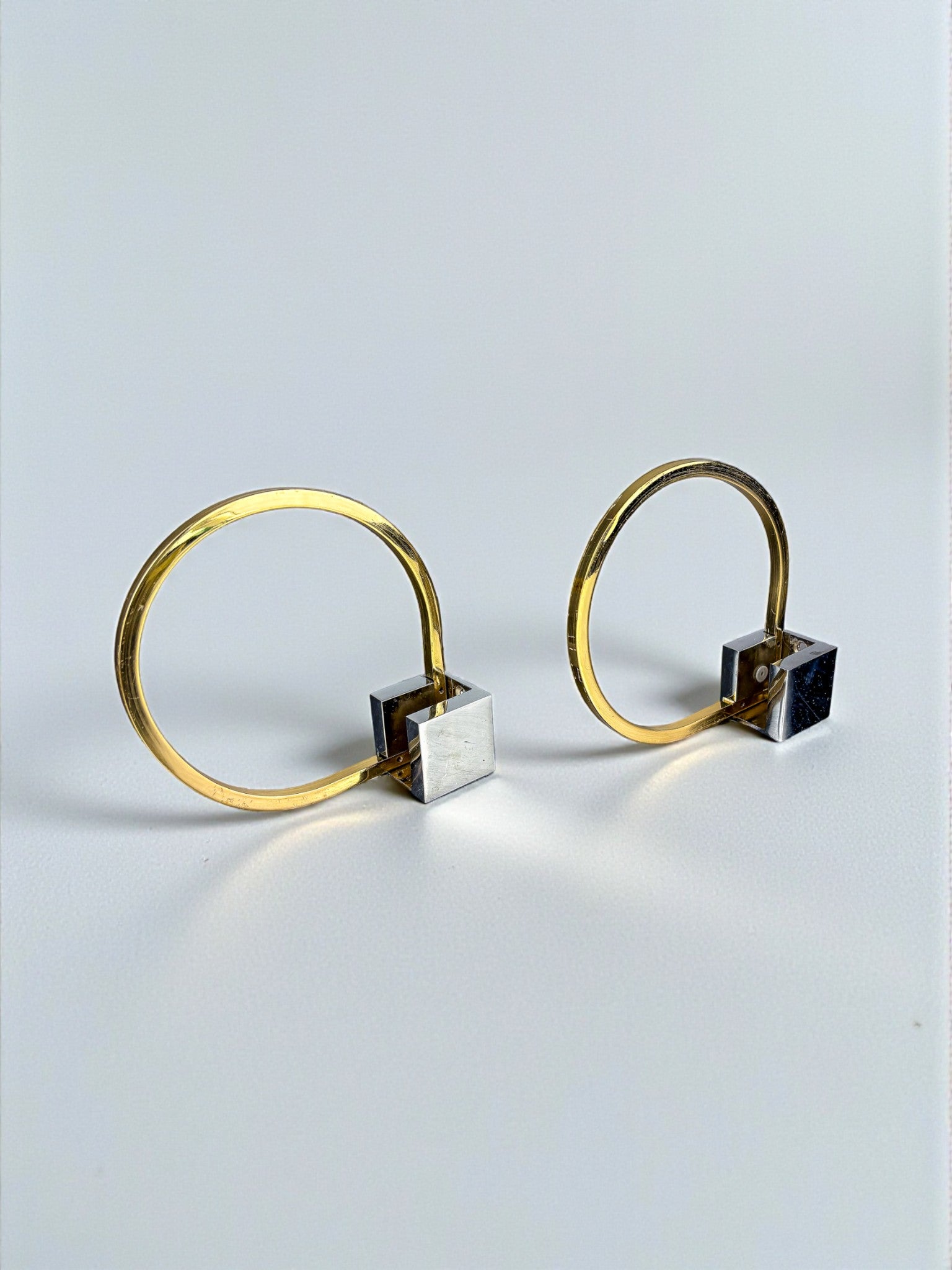 Pair of Romeo Rega style Towel Rings , Gilt Brass & Chrome, Italy, 1980s