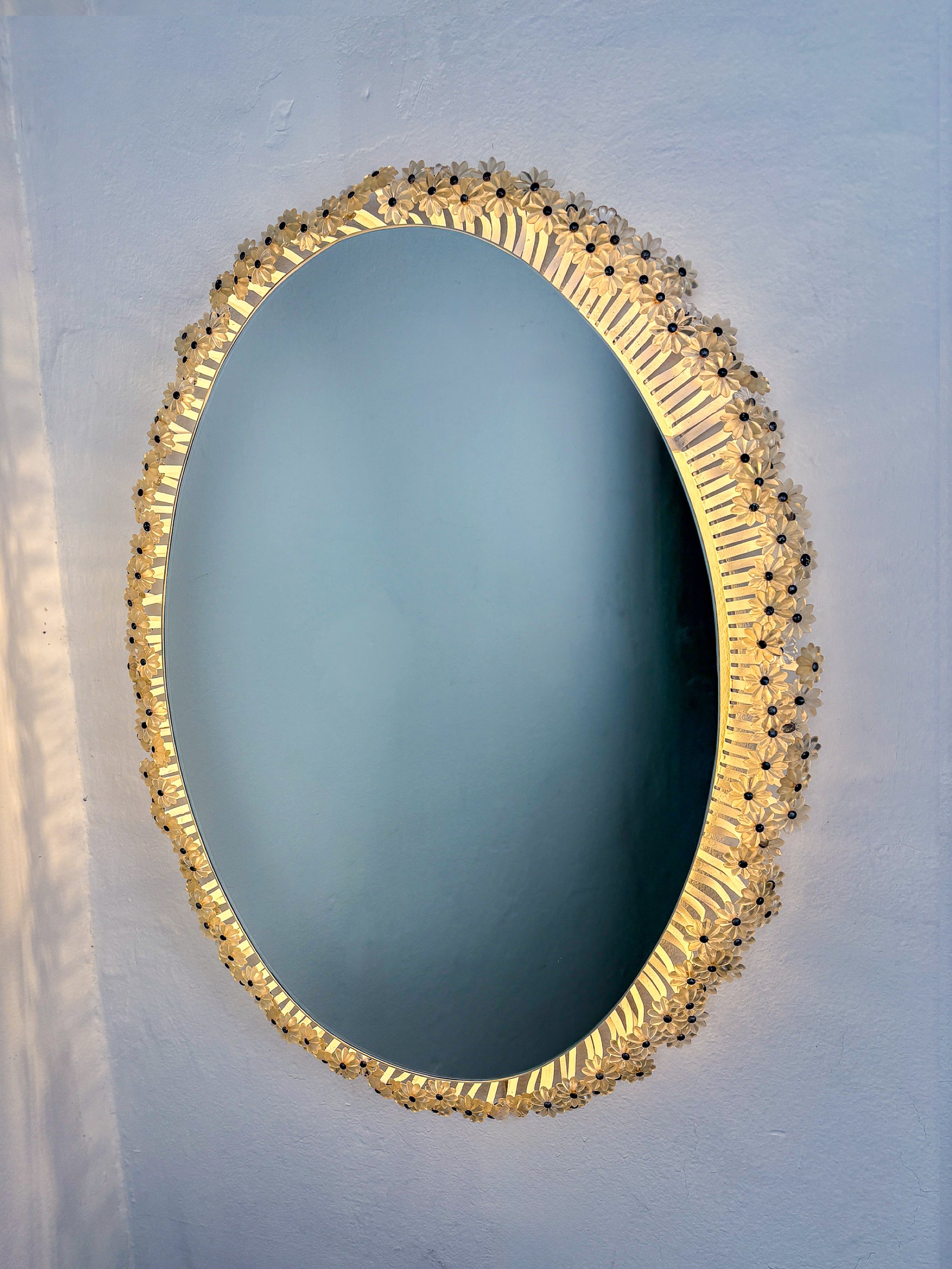 Large Emil Stejnar Floral Glass Mirror for Rupert Nikoll, Austria, 1950s