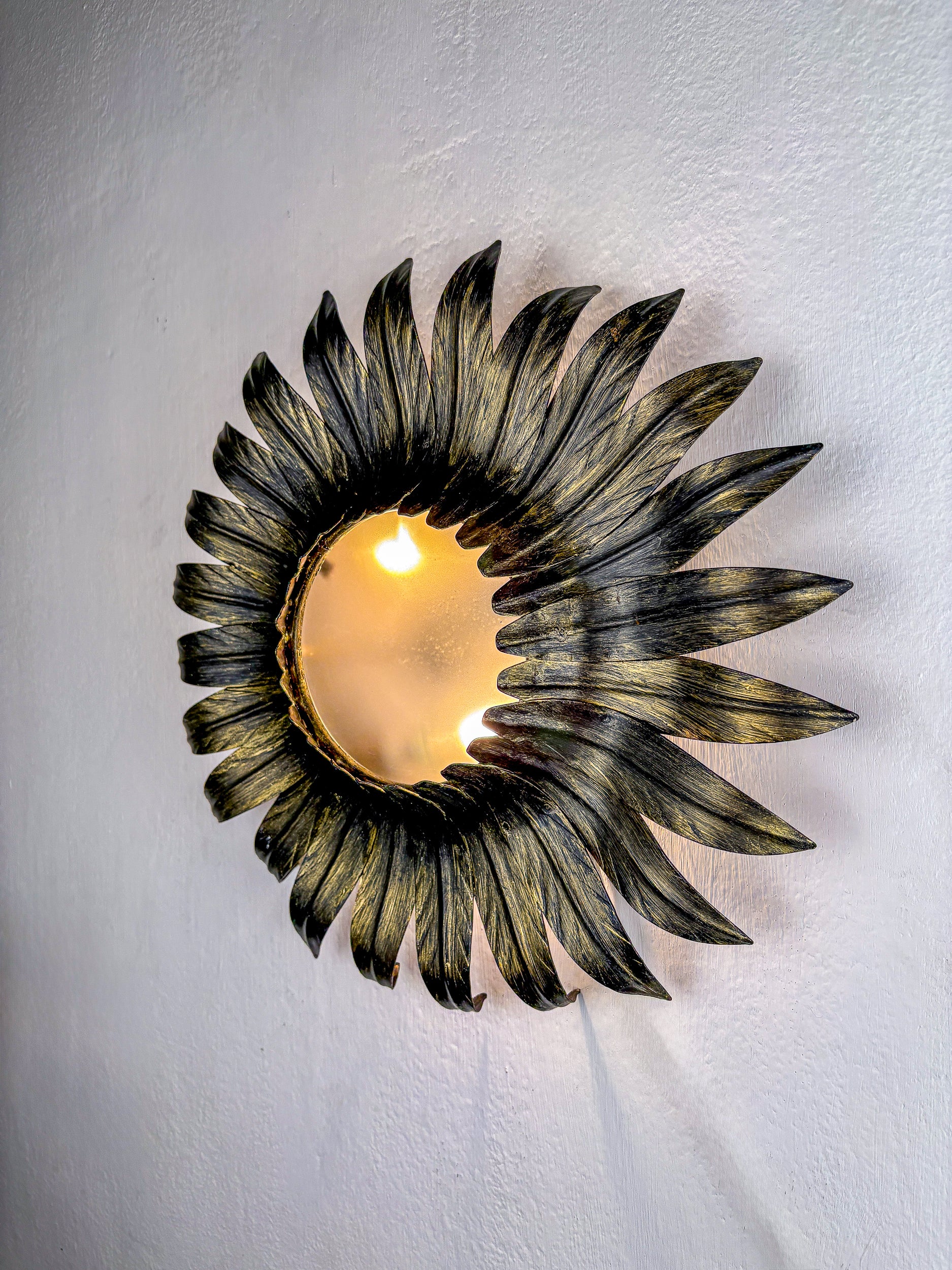 Spanish Sunburst Foliage Ceiling Light fixture in Gilt Iron, 1960s