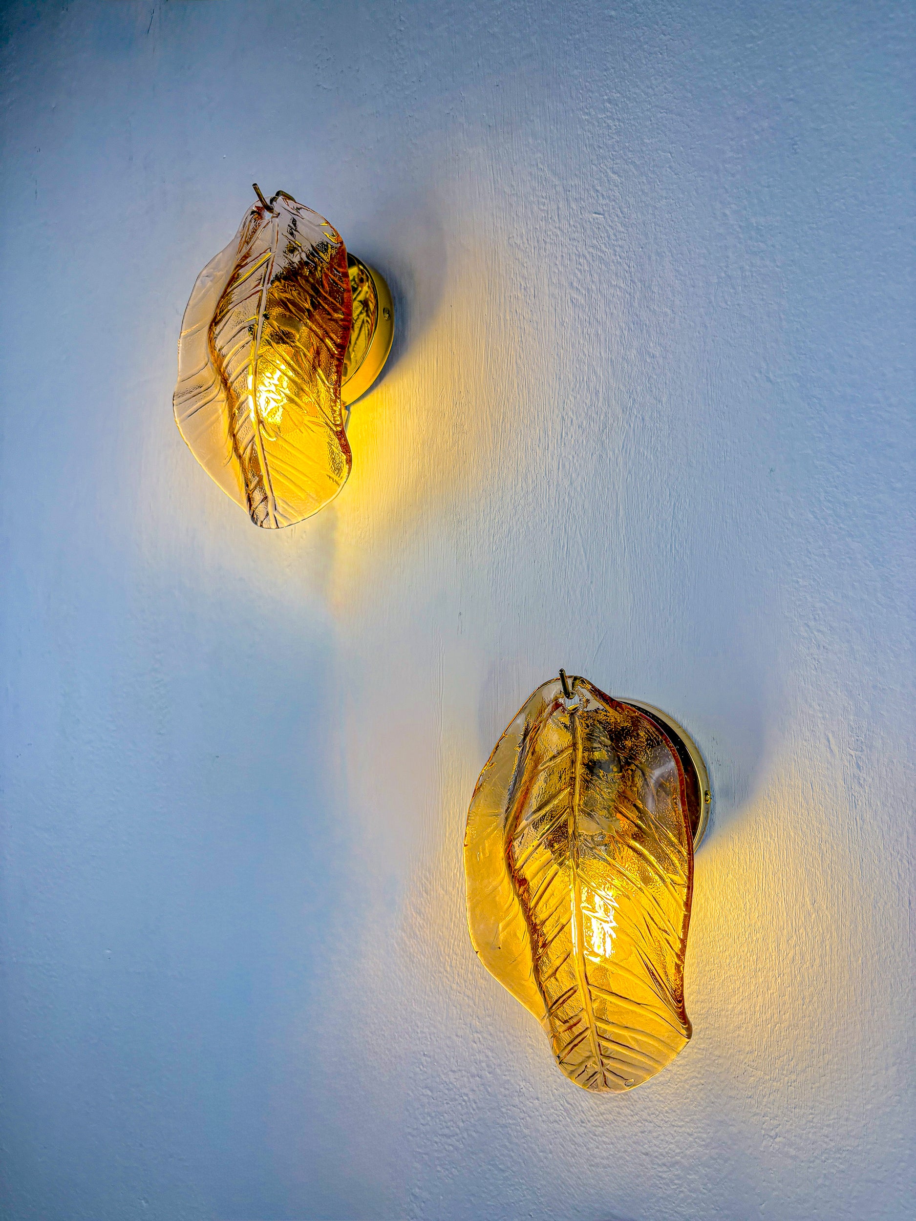Pair of "Leaf" Murano pink glass wall sconces , Italy, Circa 1970's