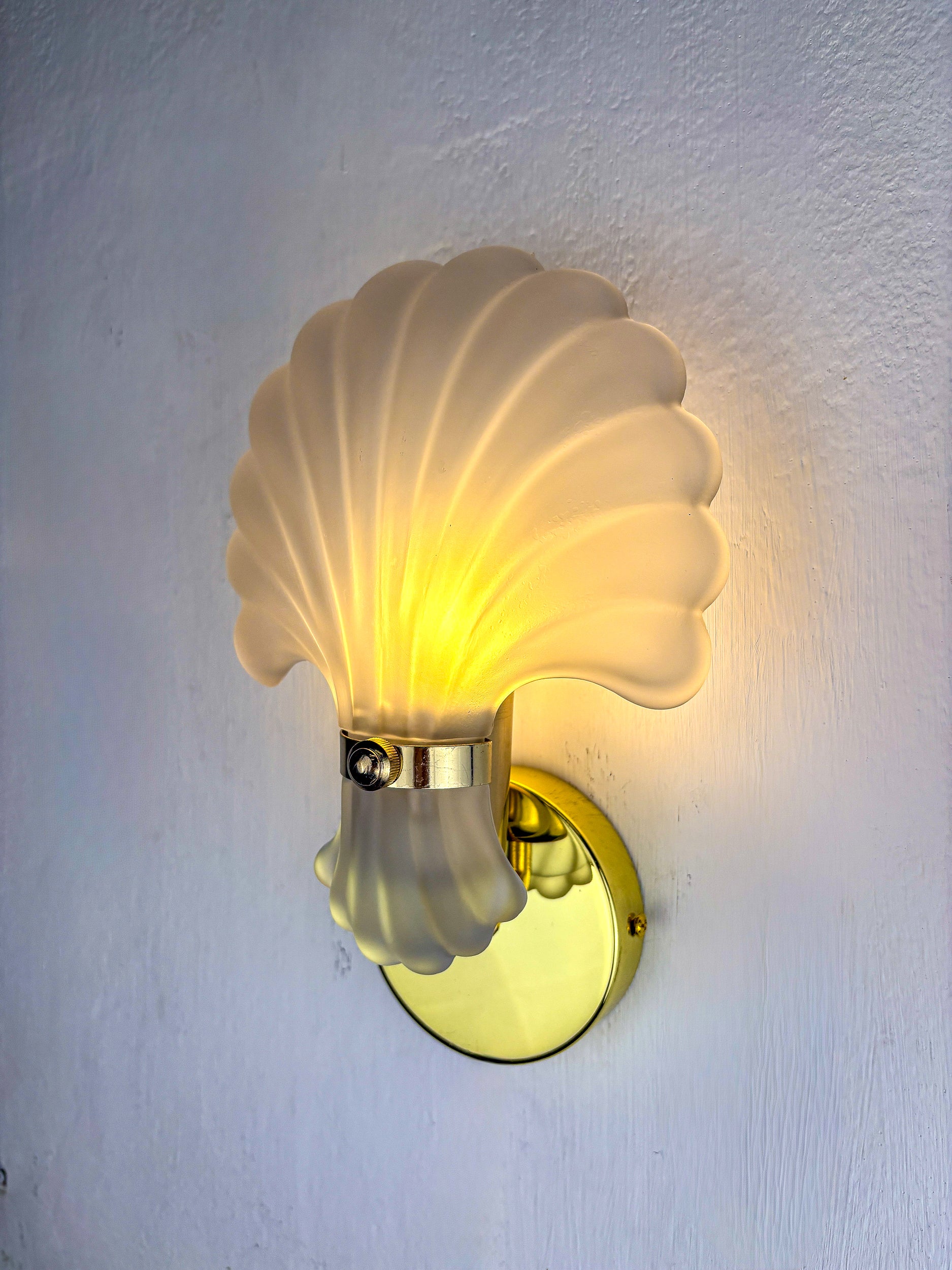 Art Deco Shell Wall Sconce, White frosted Glass, France 1970s