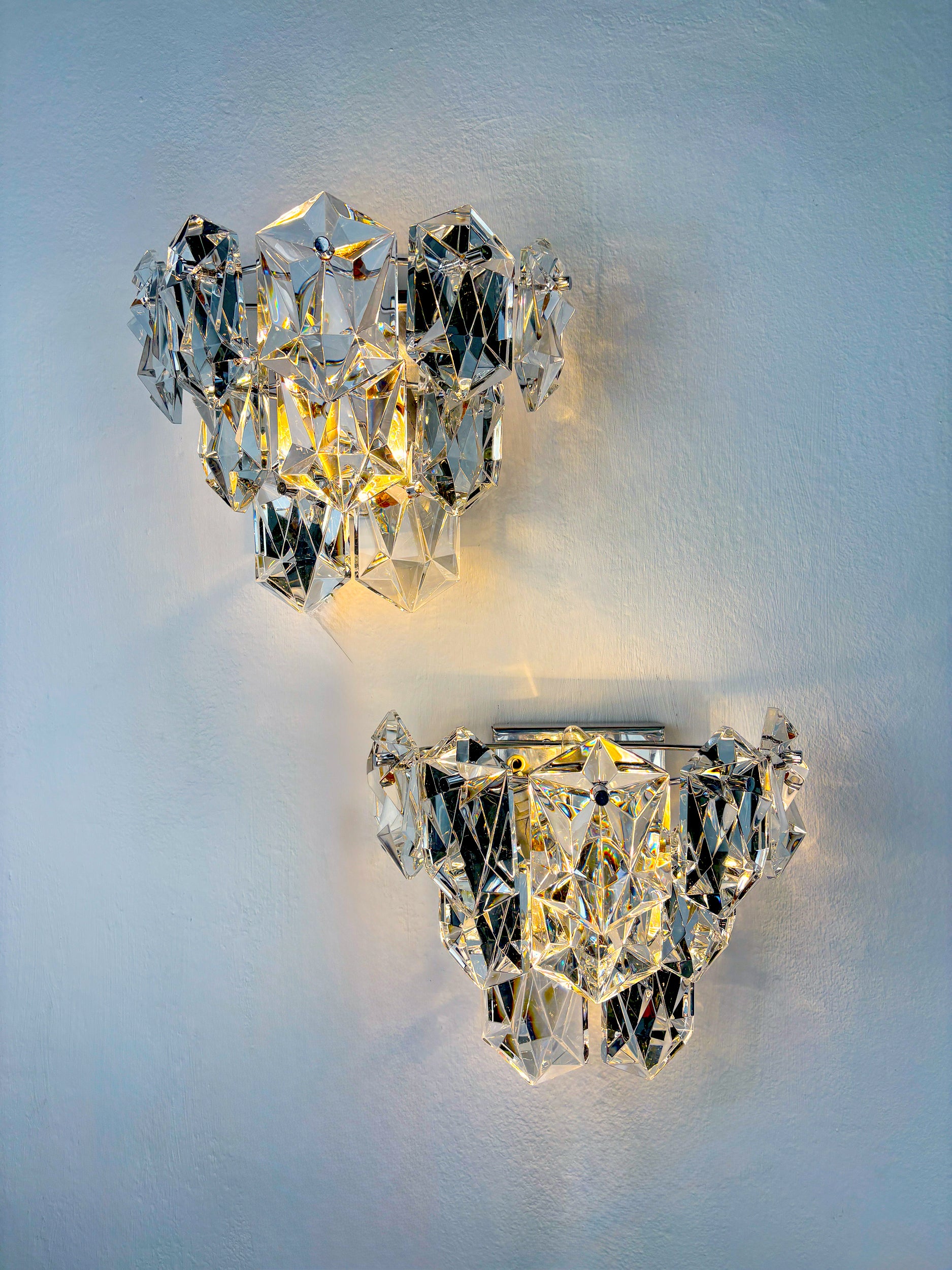 Pair of Kinkeldey 2-Tier Cut Crystal Wall Sconce, Germany, Circa 1970s