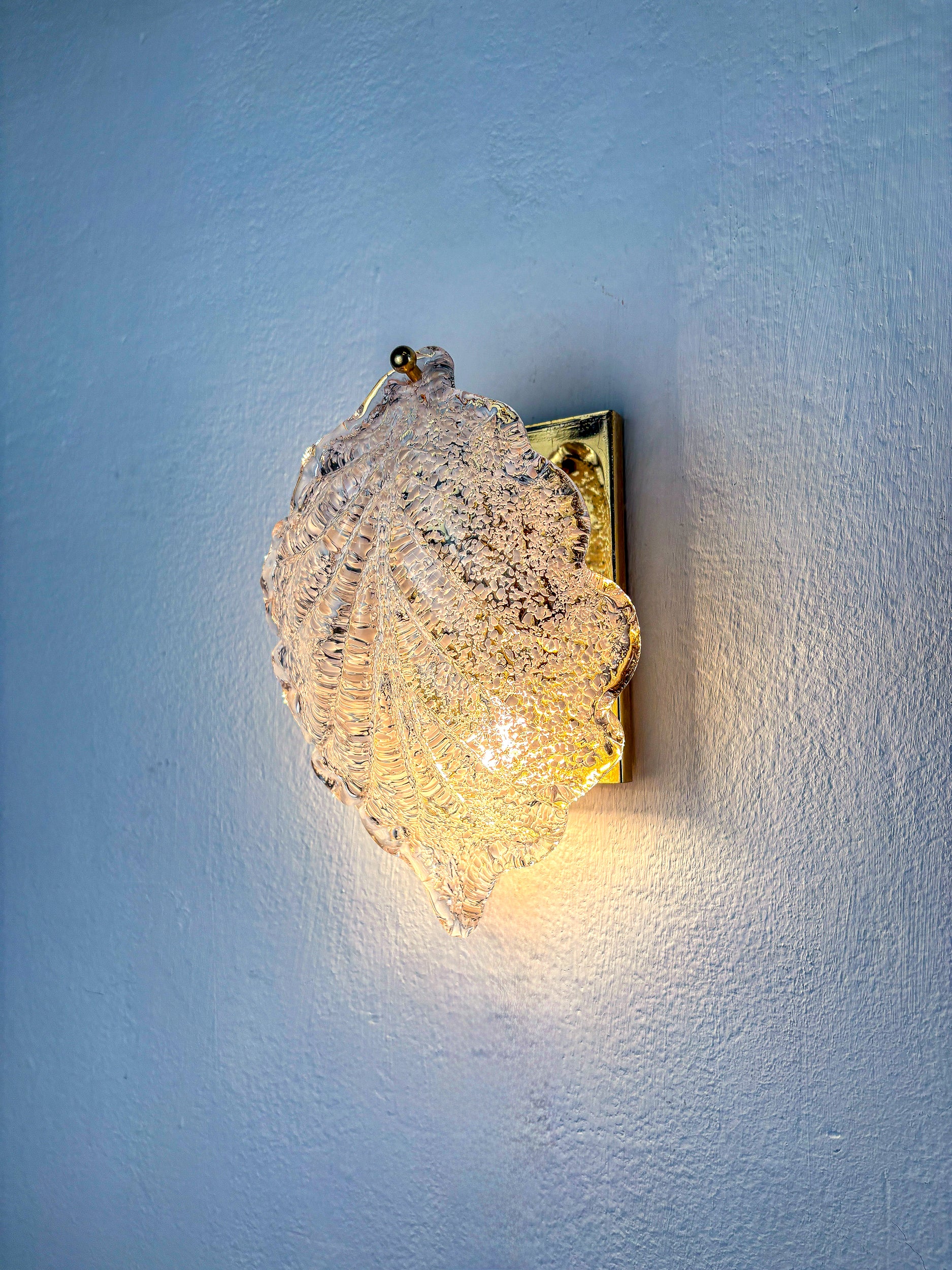 Mid-century Leaf Wall Sconce, Frosted Murano glass, Circa 1960's