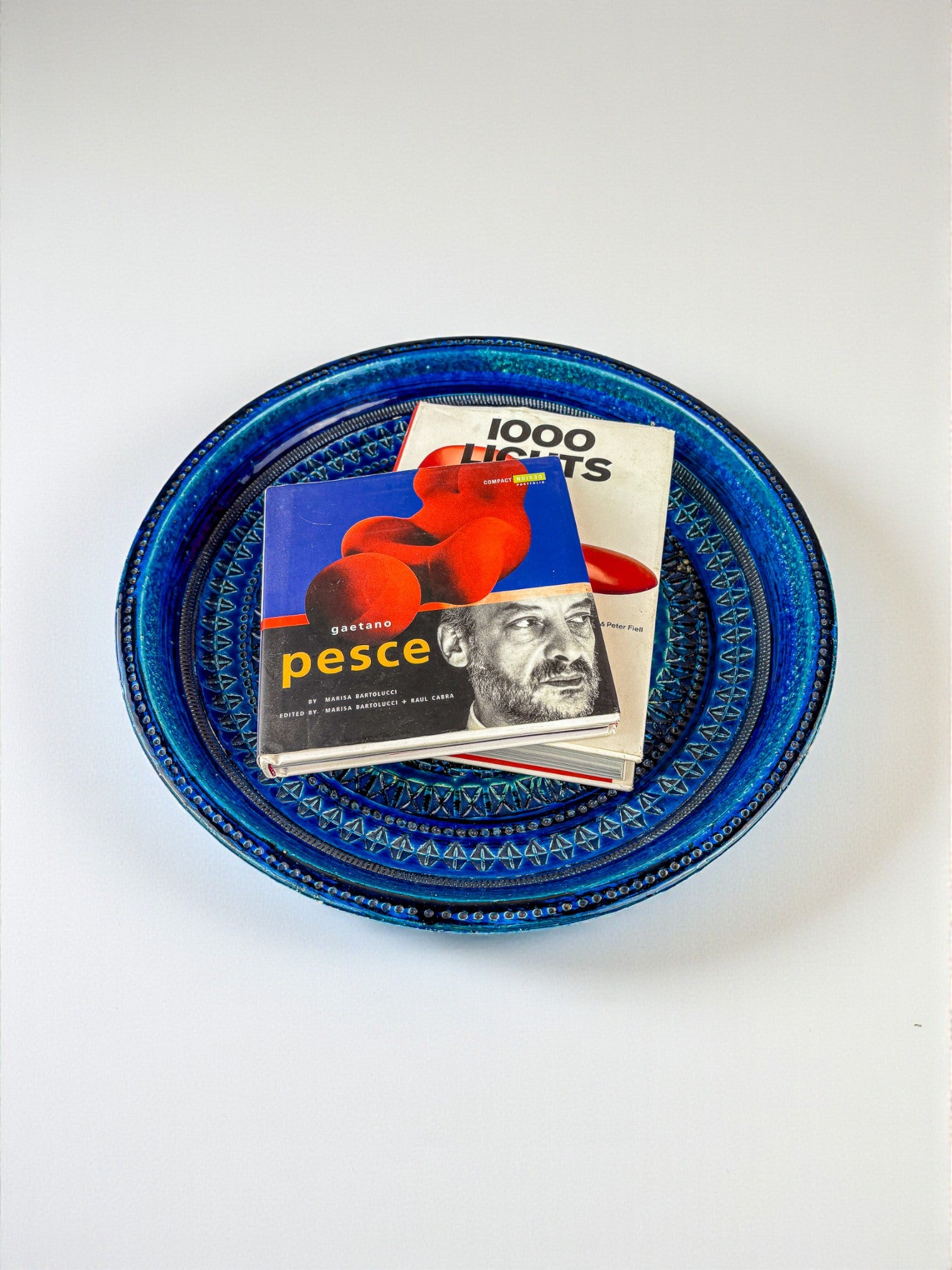 Large Rhimini blue ceramic Centerpiece by Aldo Londi for Bitossi, Italy, 1960's