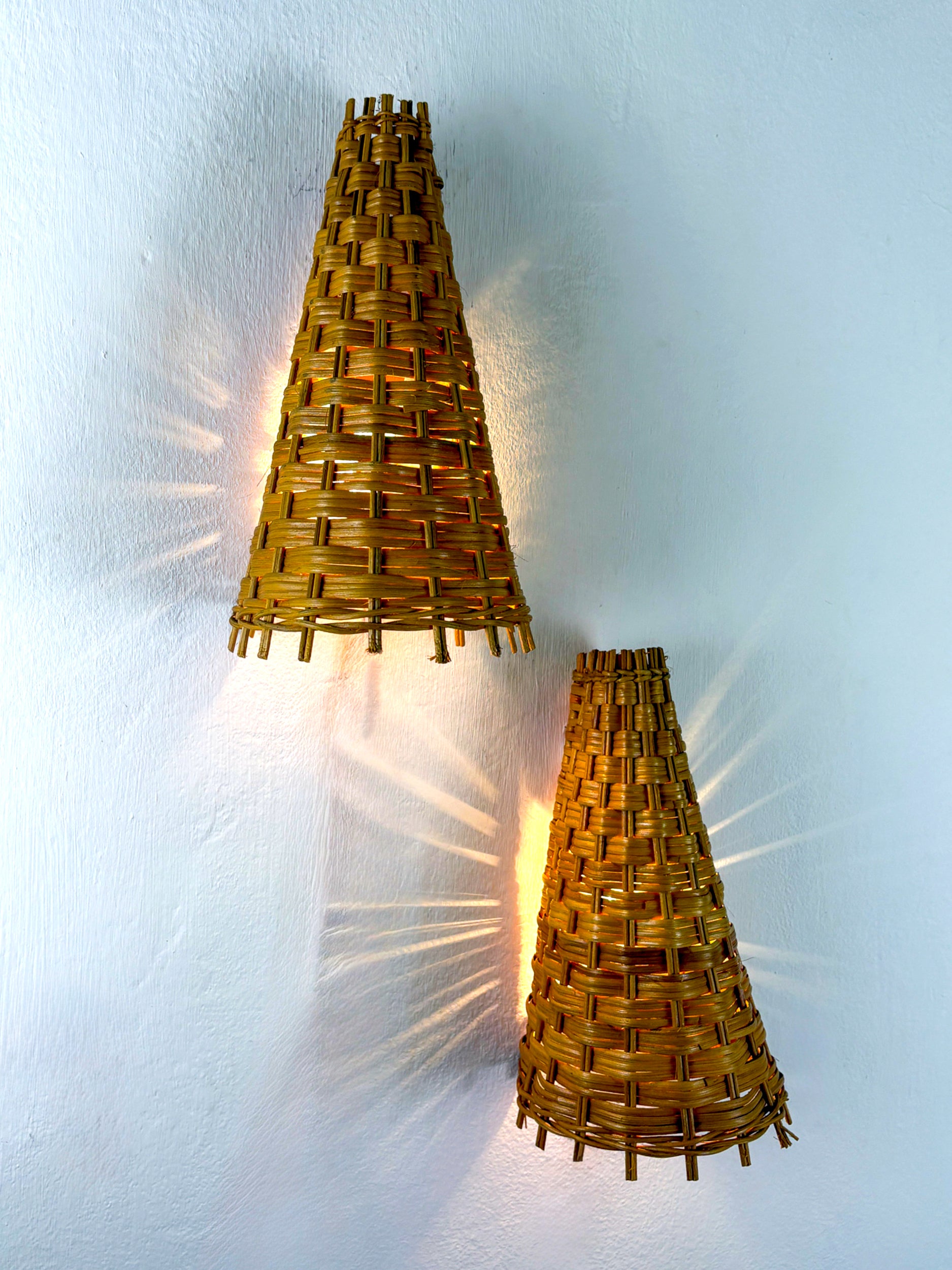 Pair of Mid-Century Rattan Wall Shade, Italy, circa 1960s