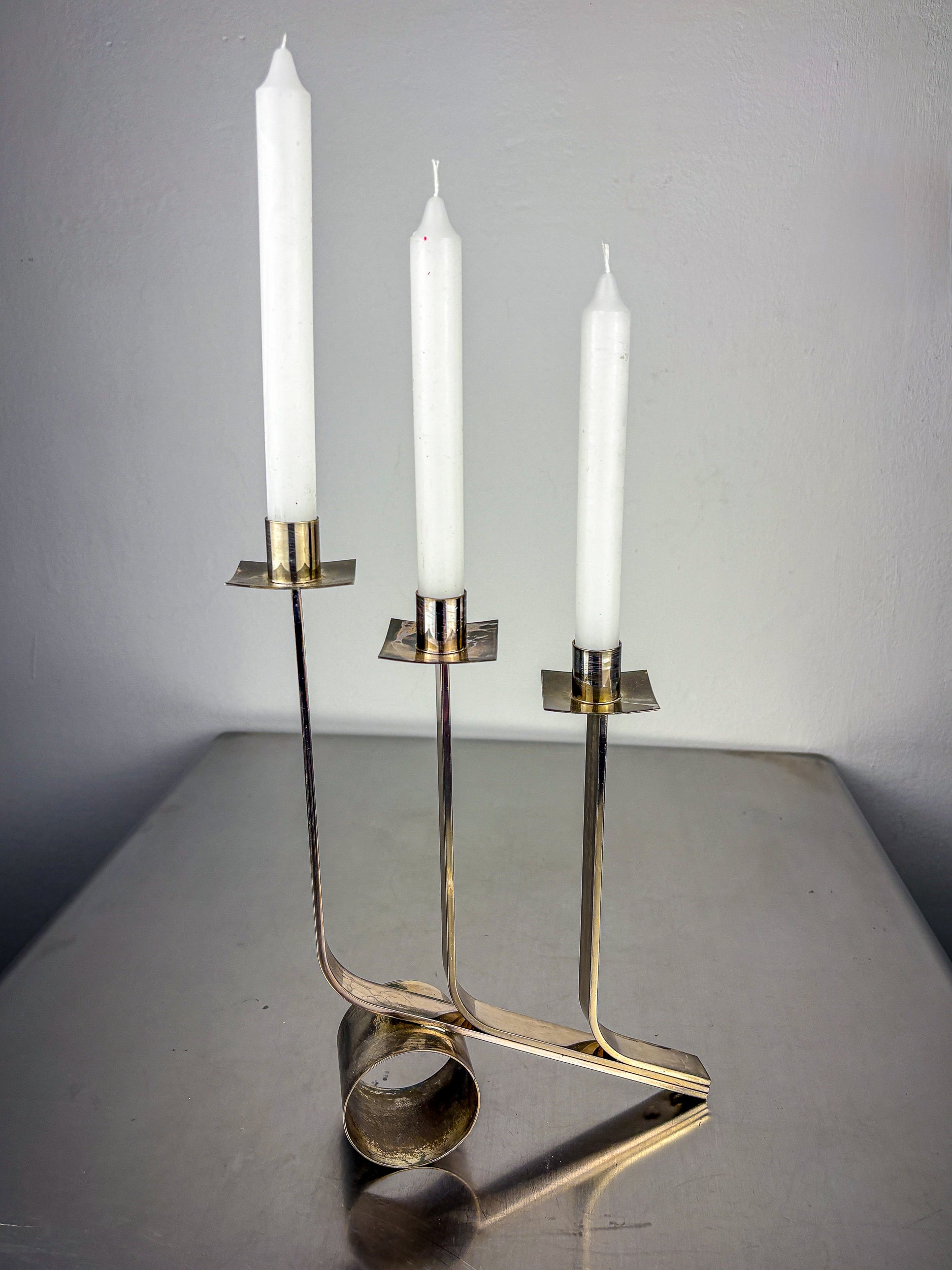 Art Deco 3-Flame Candelabra in Stainless Steel, France Circa 1970s