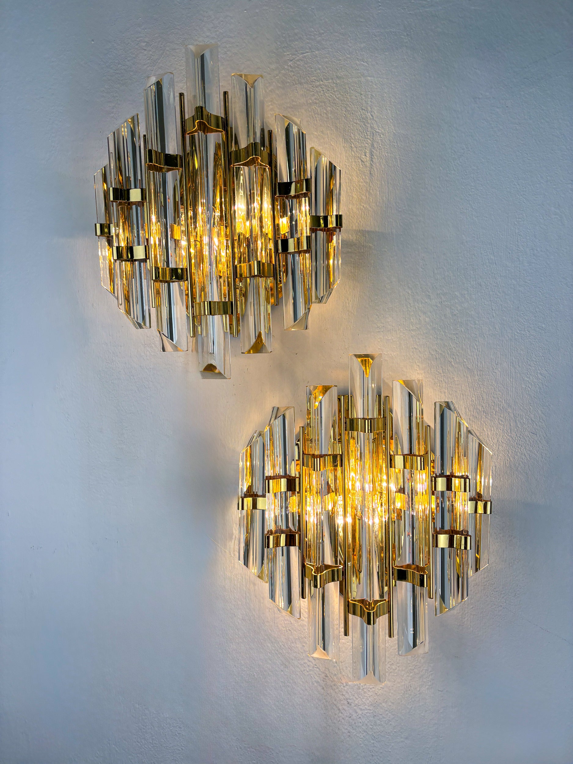 Pair of Venini sconces, Triedi cut Glass, Italy, Circa 1970's