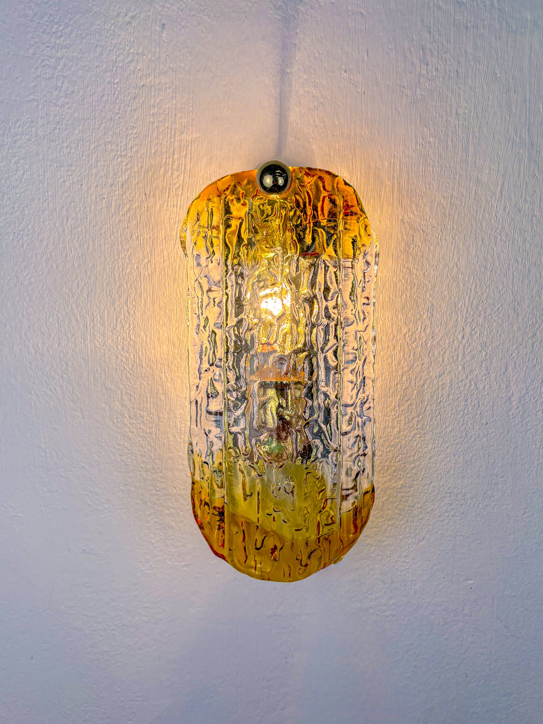 Orange Frosted Murano Mazzega Wall Sconce, Italy, 1970's