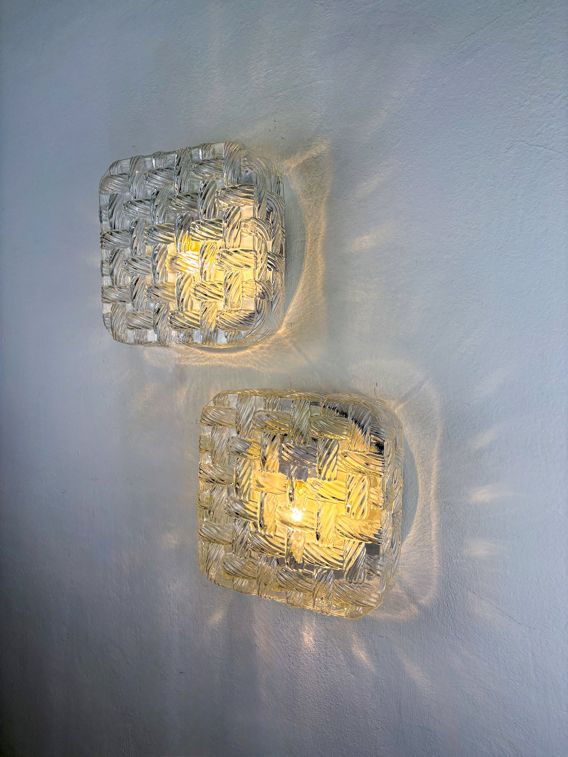 Pair of Woven Textured Glass Wall Lights by Leuchten, Germany, 1970's