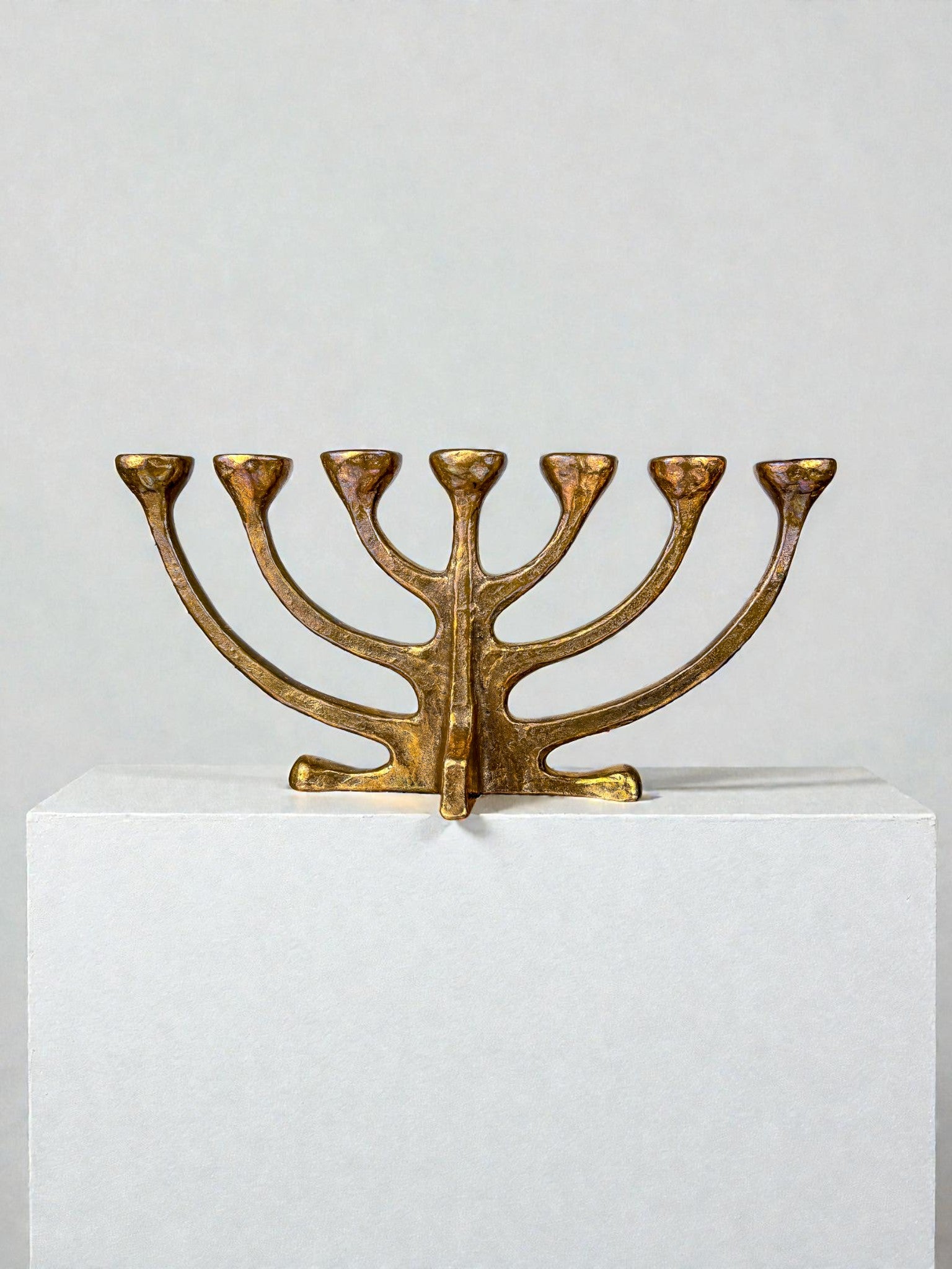 Brutalist Michael Harjes Menorah Candelabra in Bronze, Germany, 1960's