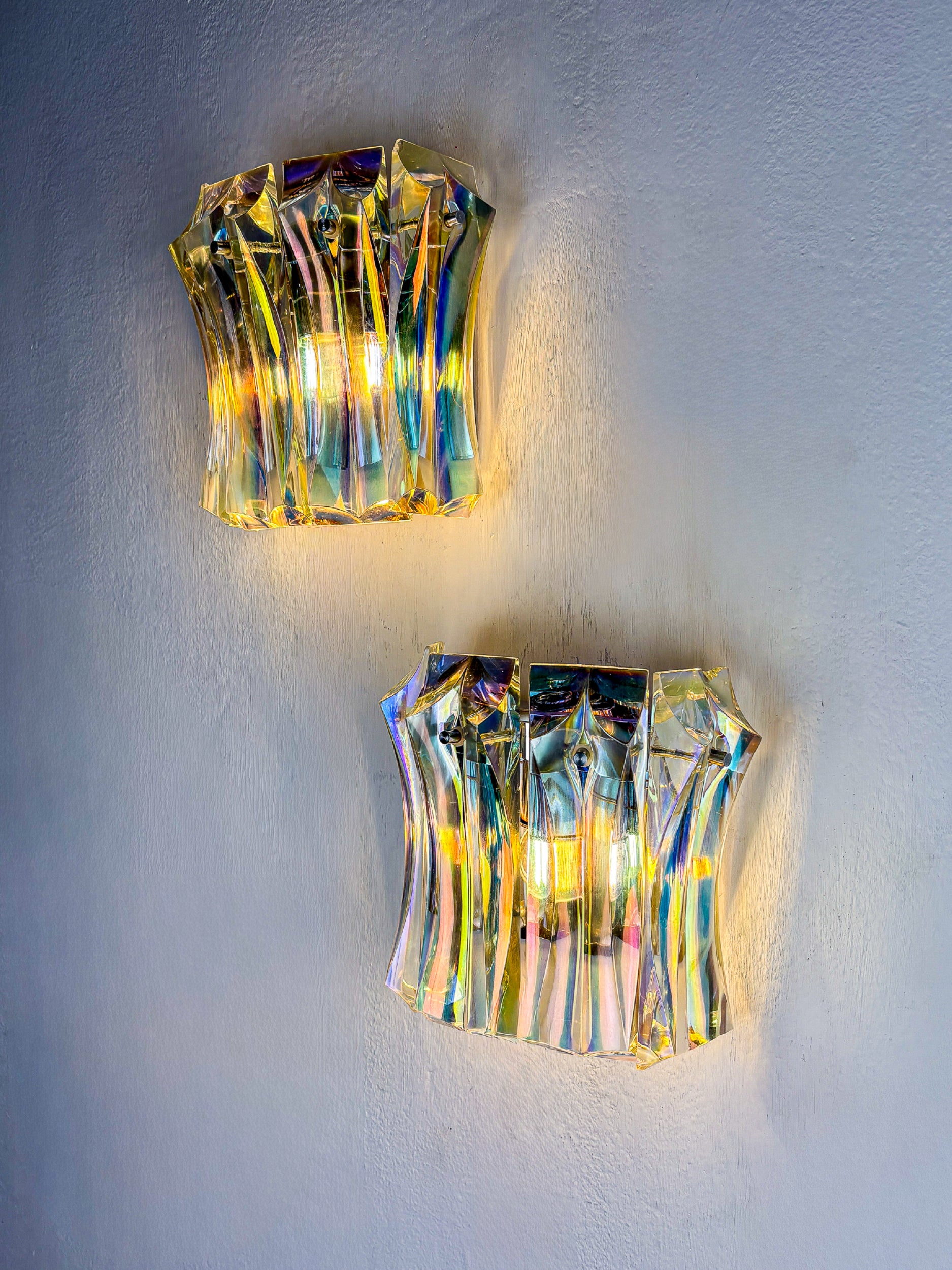 Pair of Paolo Venini Iridescent Murano Glass Wall Lights , Italy Circa 1970s