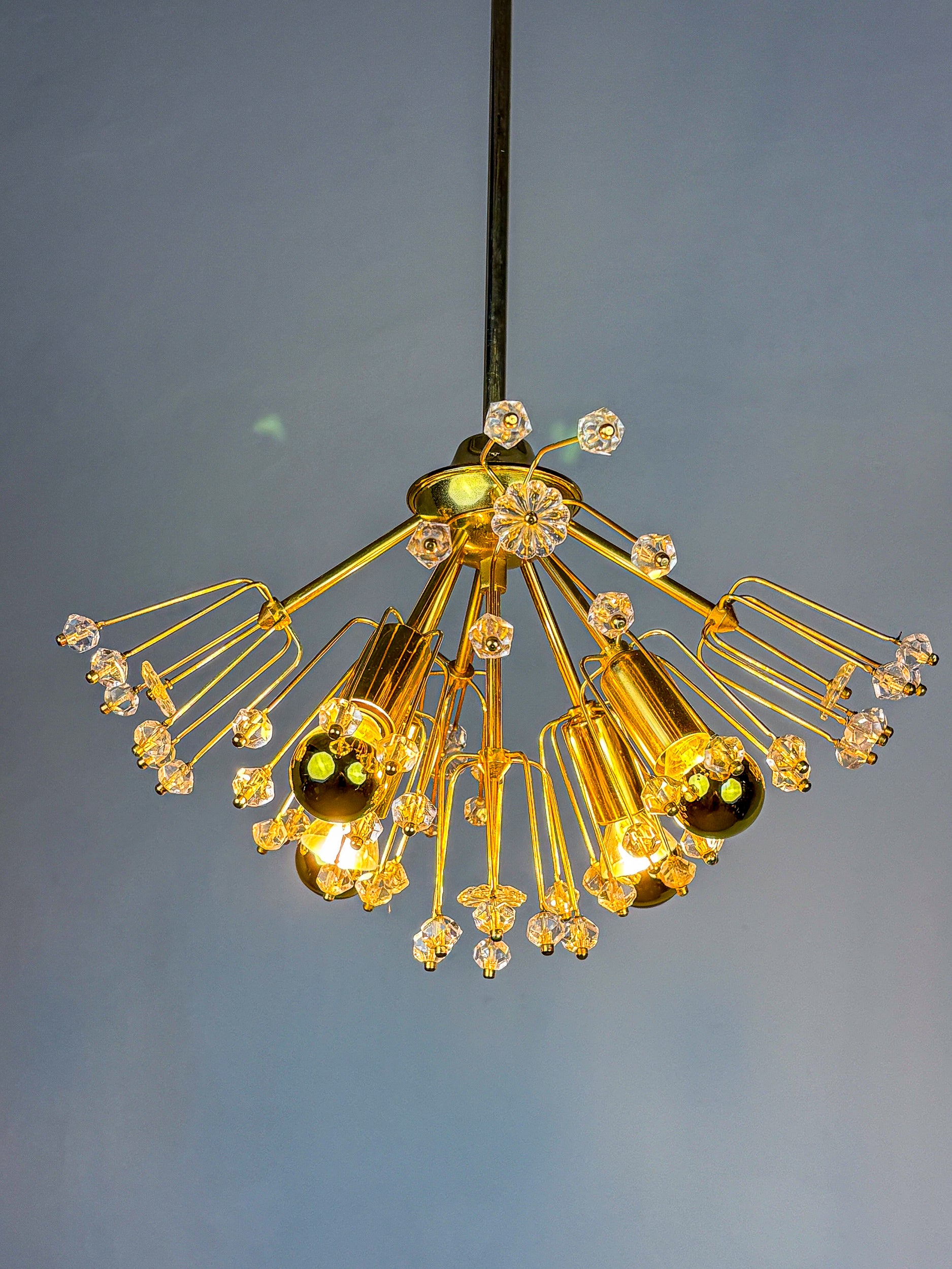 Emil Stejnar Sputnik Chandelier for Rupert Nikoll, Brass & Crystal, Vienna, 1950s