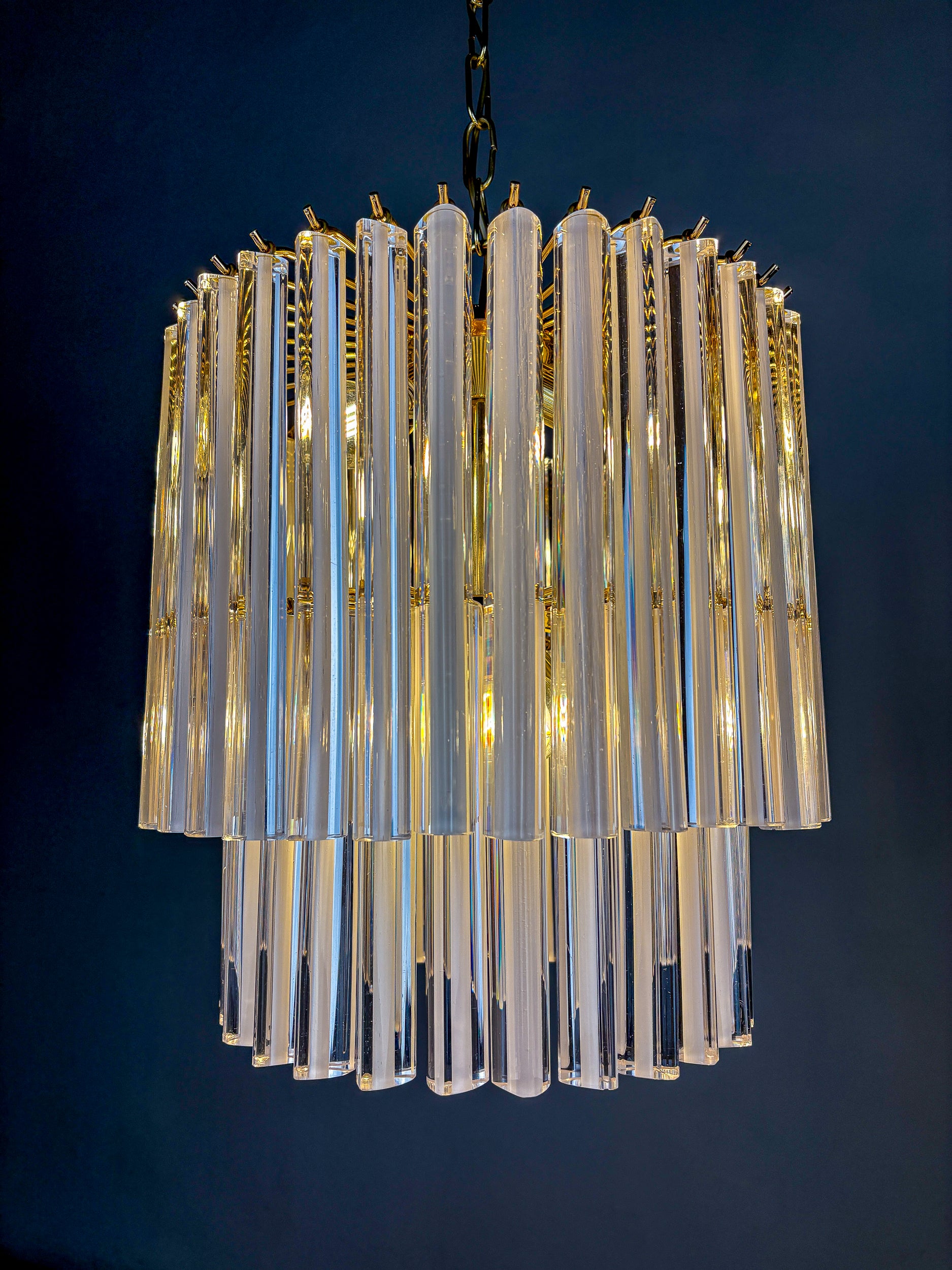 Paolo Venini Two-Tier Triedri Murano Glass Chandelier, Italy, 1970s