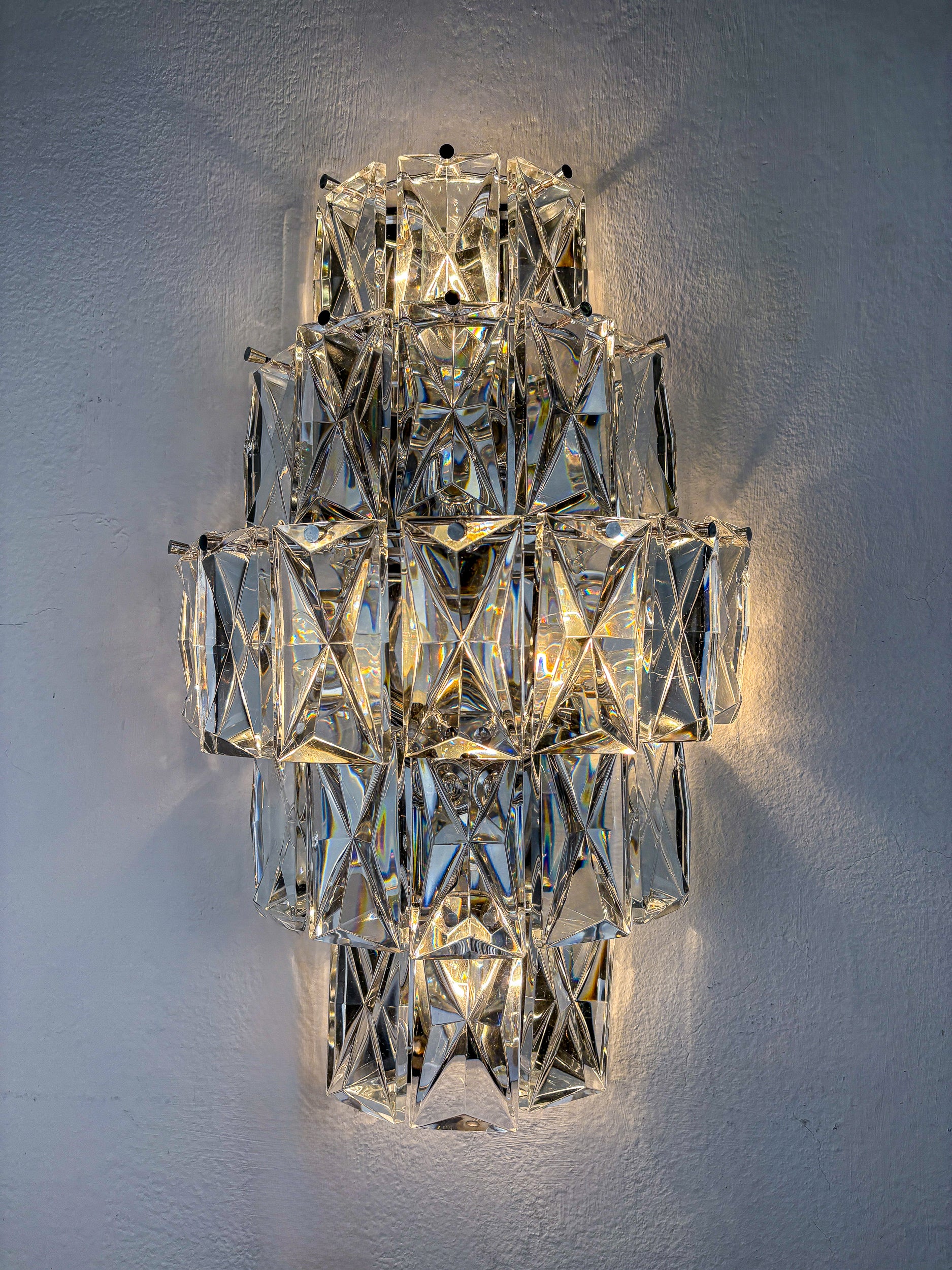 Kinkeldey XL 5-Tier Cut Crystal Wall Sconce, Germany, 1970s