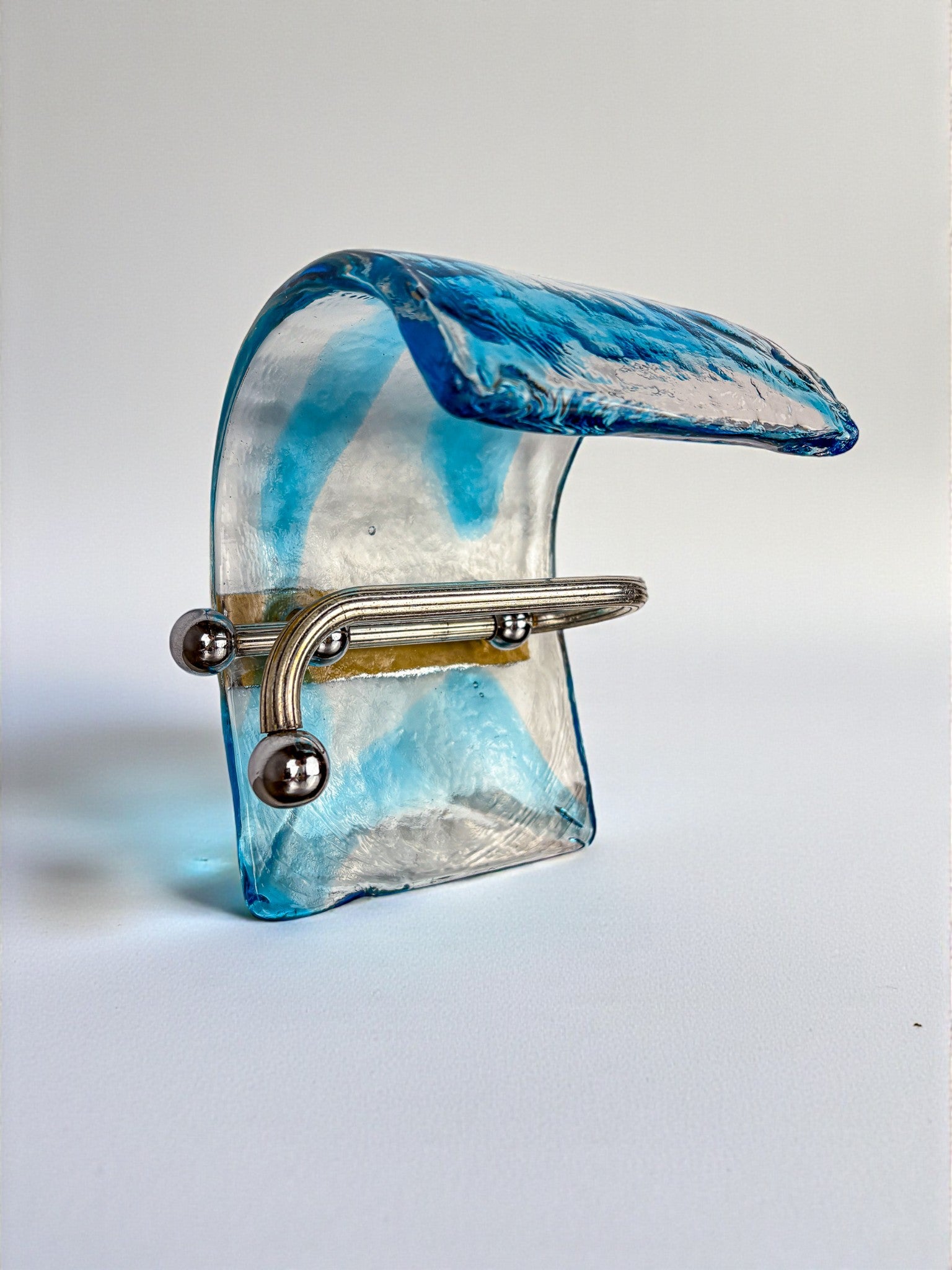 Mazzega Clear & Blue Murano Glass Toilet Paper Holder, Italy, 1970s