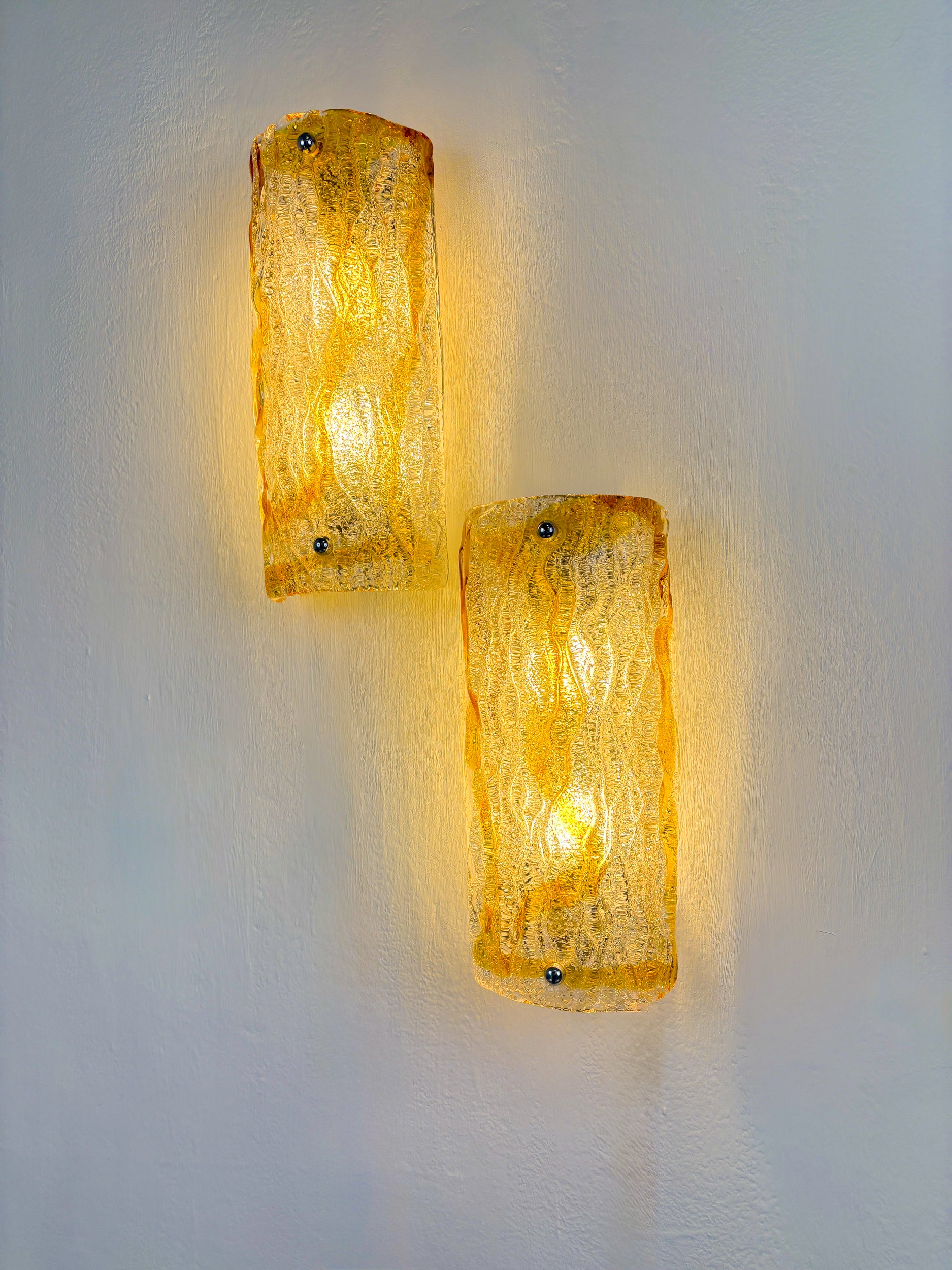 Pair of Murano Mazzega sconces, orange frosted glass, Italy, Circa 1960's
