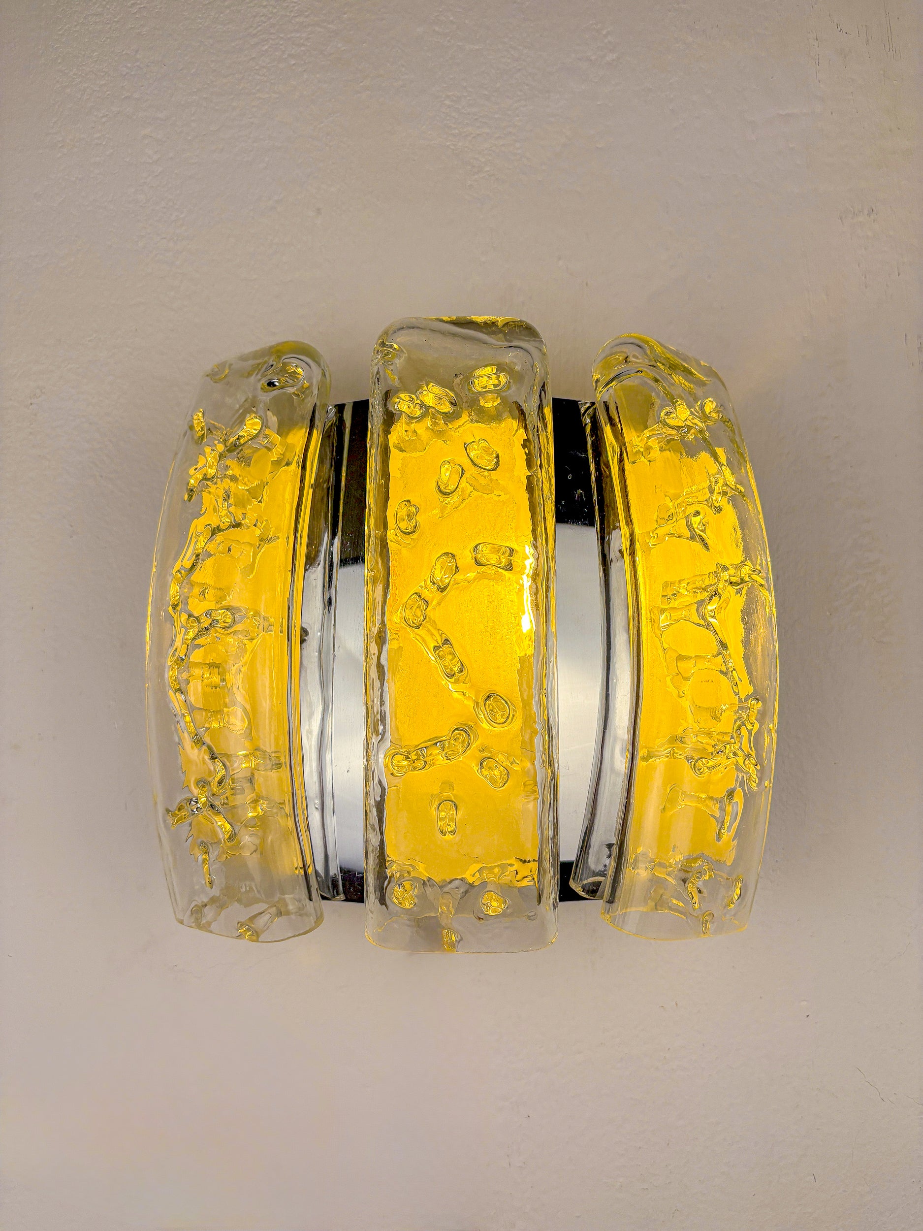 Ice Glass and Chrome Wall Sconce by Doria Leuchten, Germany 1970s