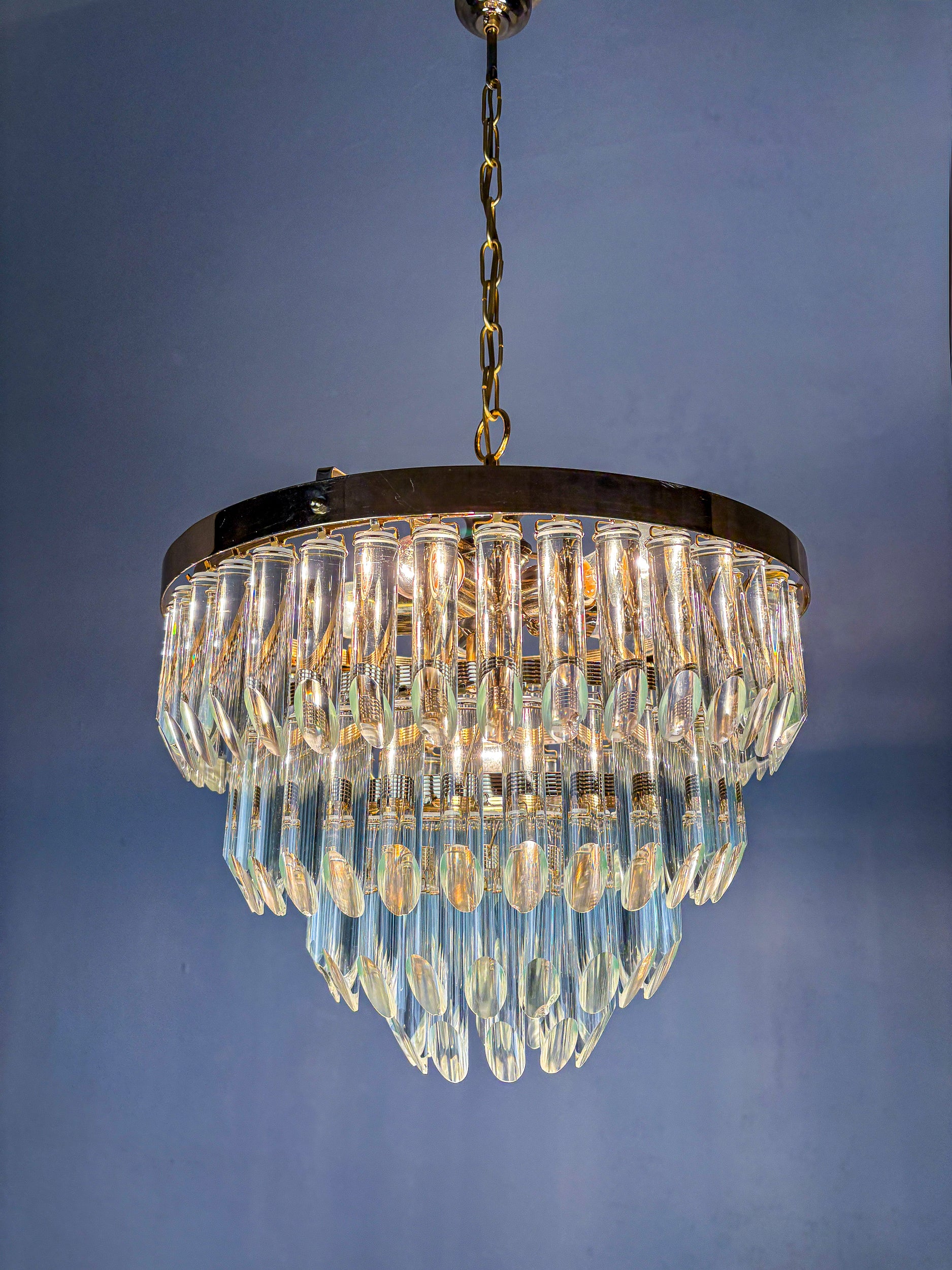Four-Tier Murano Cut Glass Chandelier by Venini, Italy 1970s