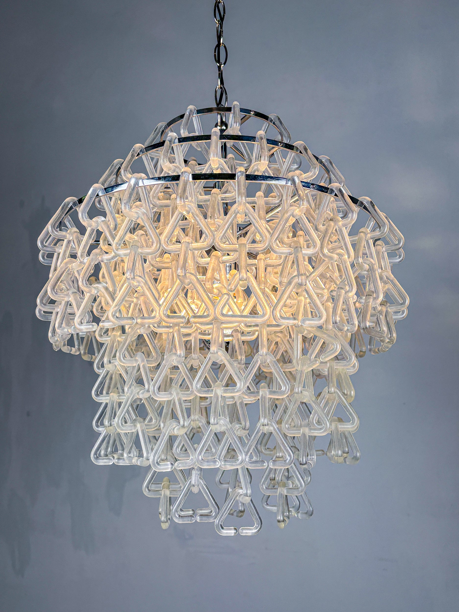 Space-Age Lucite Triangular Cascade Chandelier, Italy 1970s