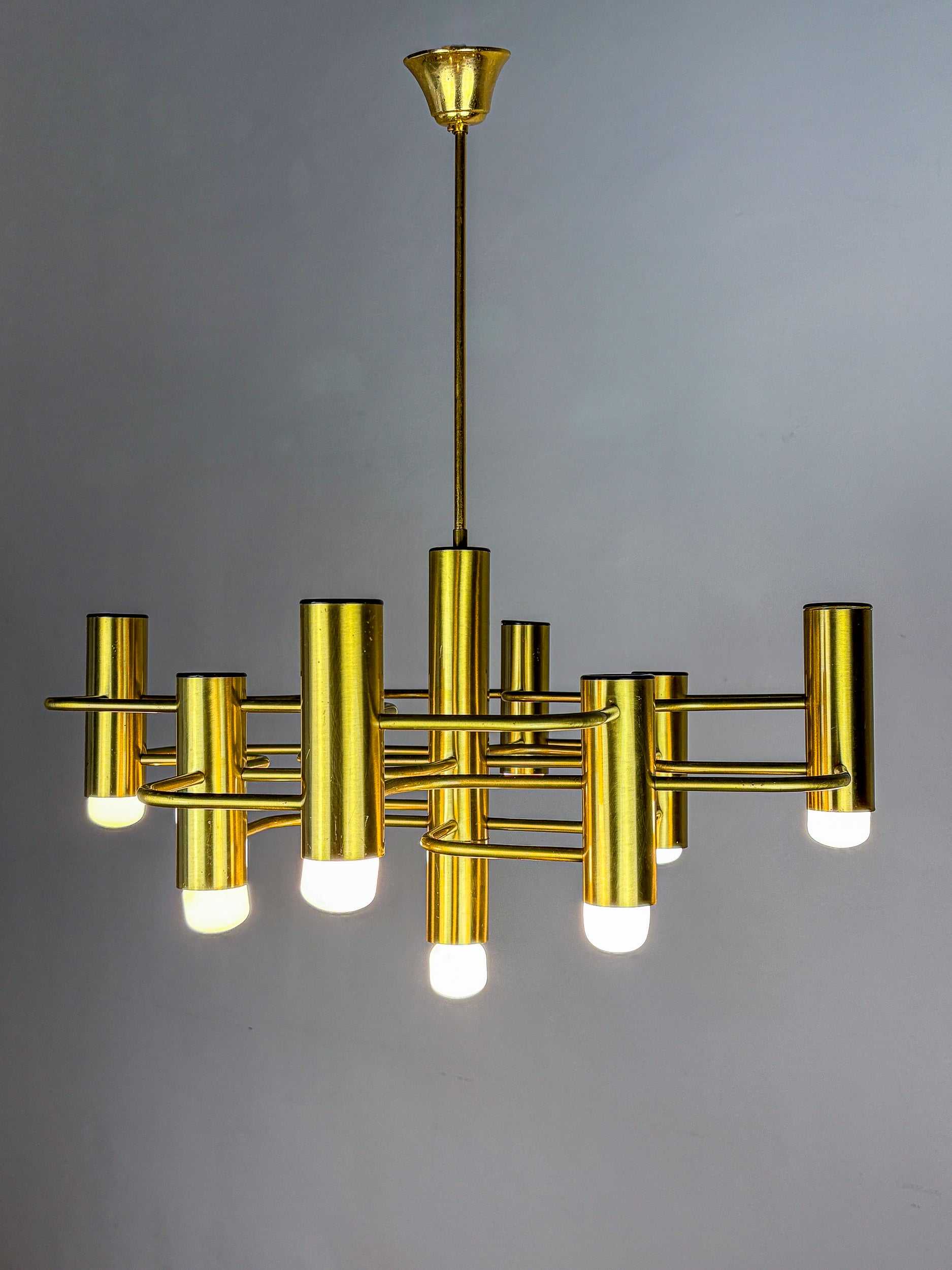 Gaetano Sciolari Geometric Chandelier, 9 lights, Italy, 1970s